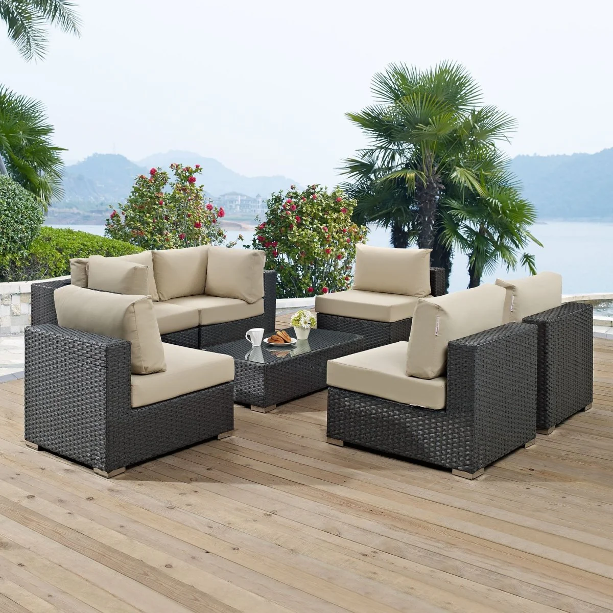 7-Piece Outdoor Woven Patio Sectional Set with Performance Cushions - Image 8