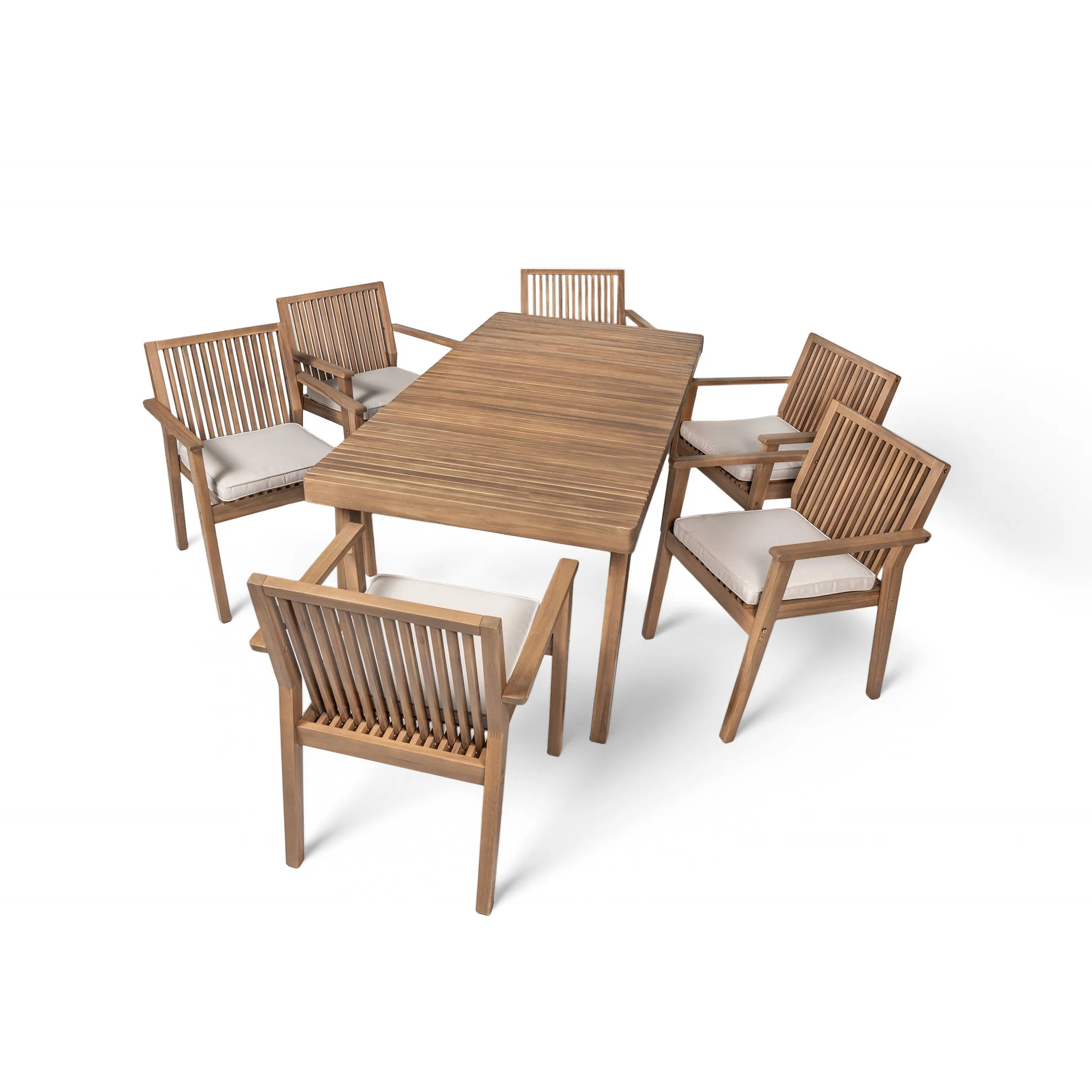 7 Piece Patio Furniture Set Acacia Wood Table And 6 Heavy Duty Cushioned Chairs - Image 9