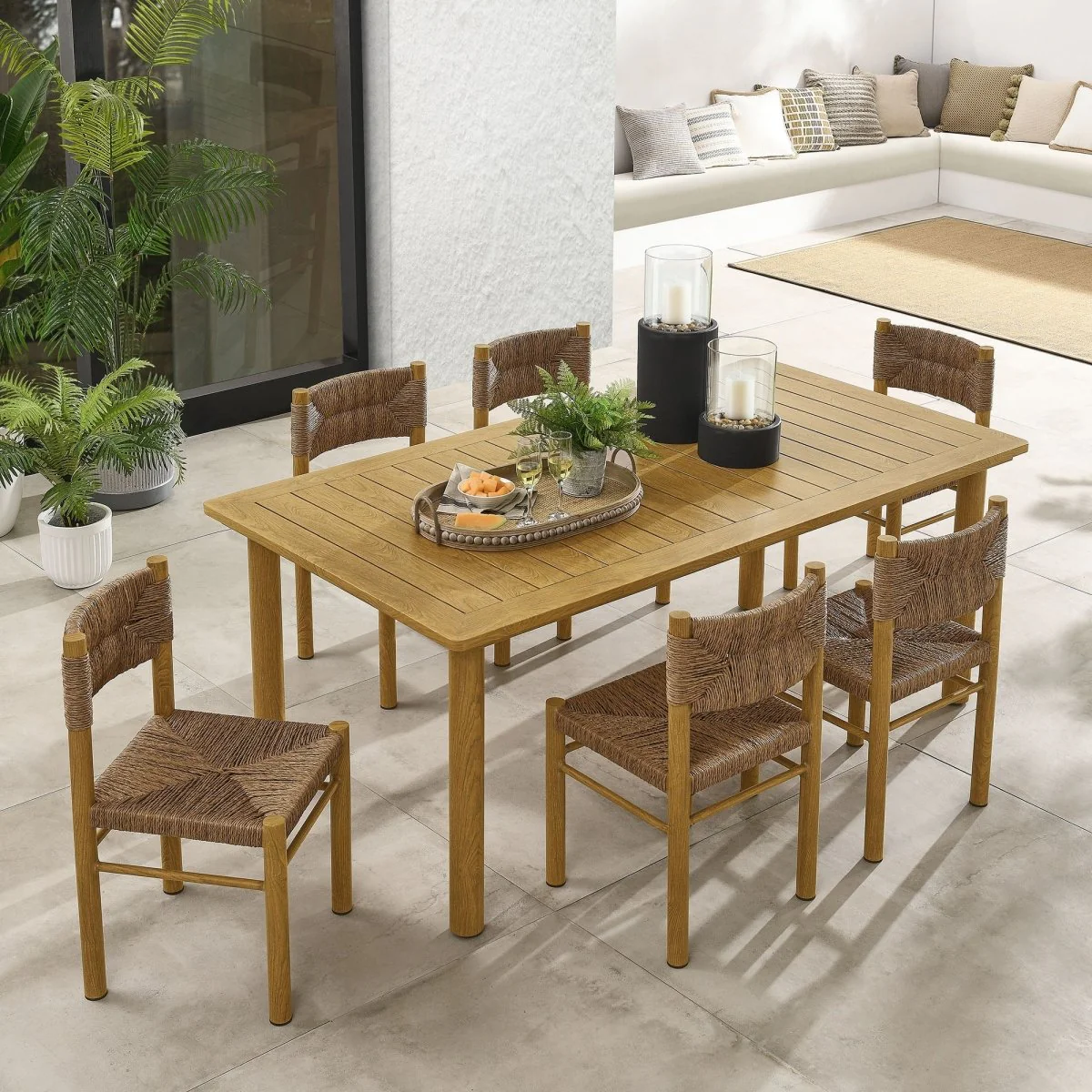 7-Piece Rattan and Aluminum Outdoor Dining Set for Patio and Garden Entertaining - Image 30