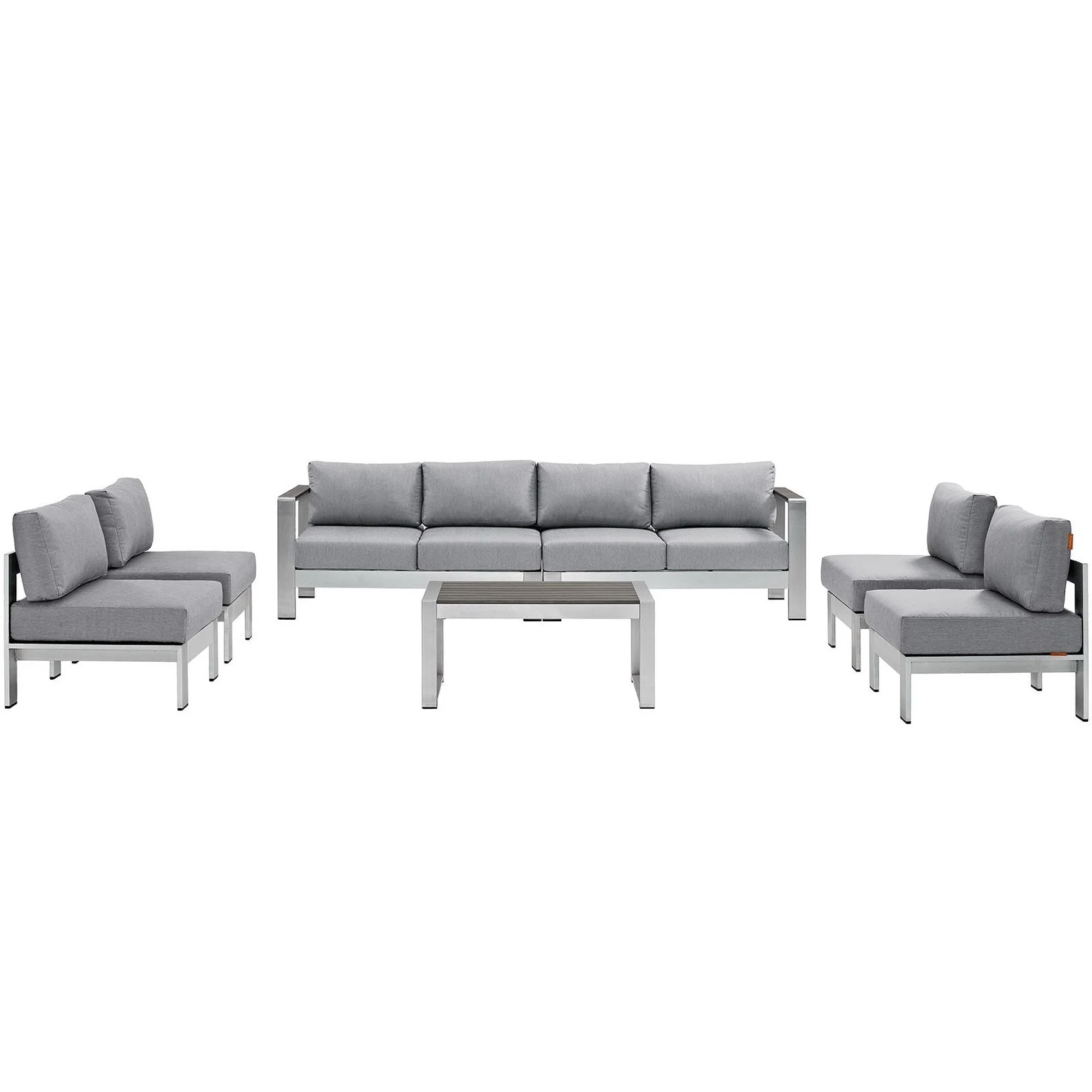 7-Piece Silver Gray Aluminum Outdoor Patio Sectional Sofa Set - Image 2