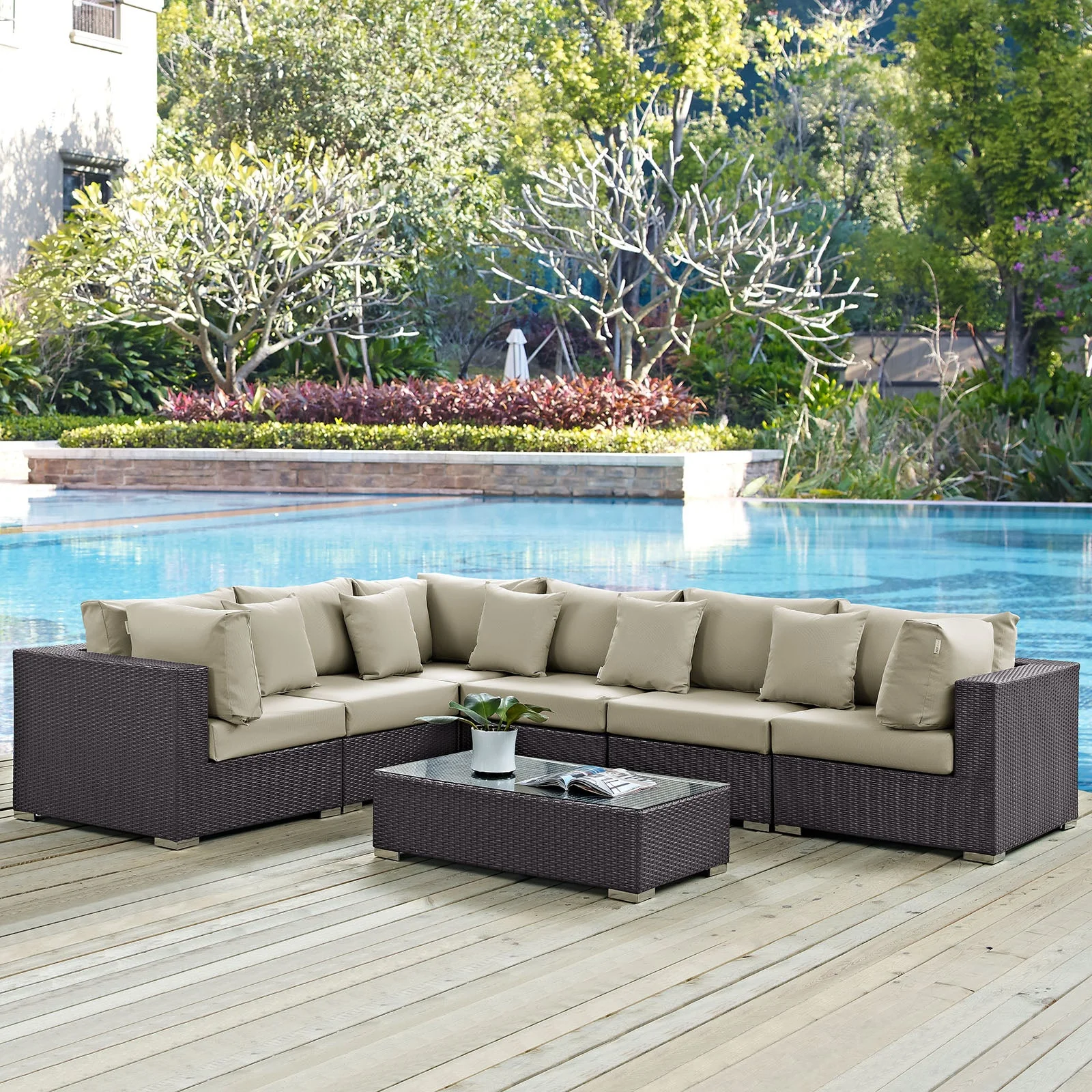 7-Piece Wicker Rattan Patio Sectional Sofa Set for Outdoor Seating with Cushions - Image 7