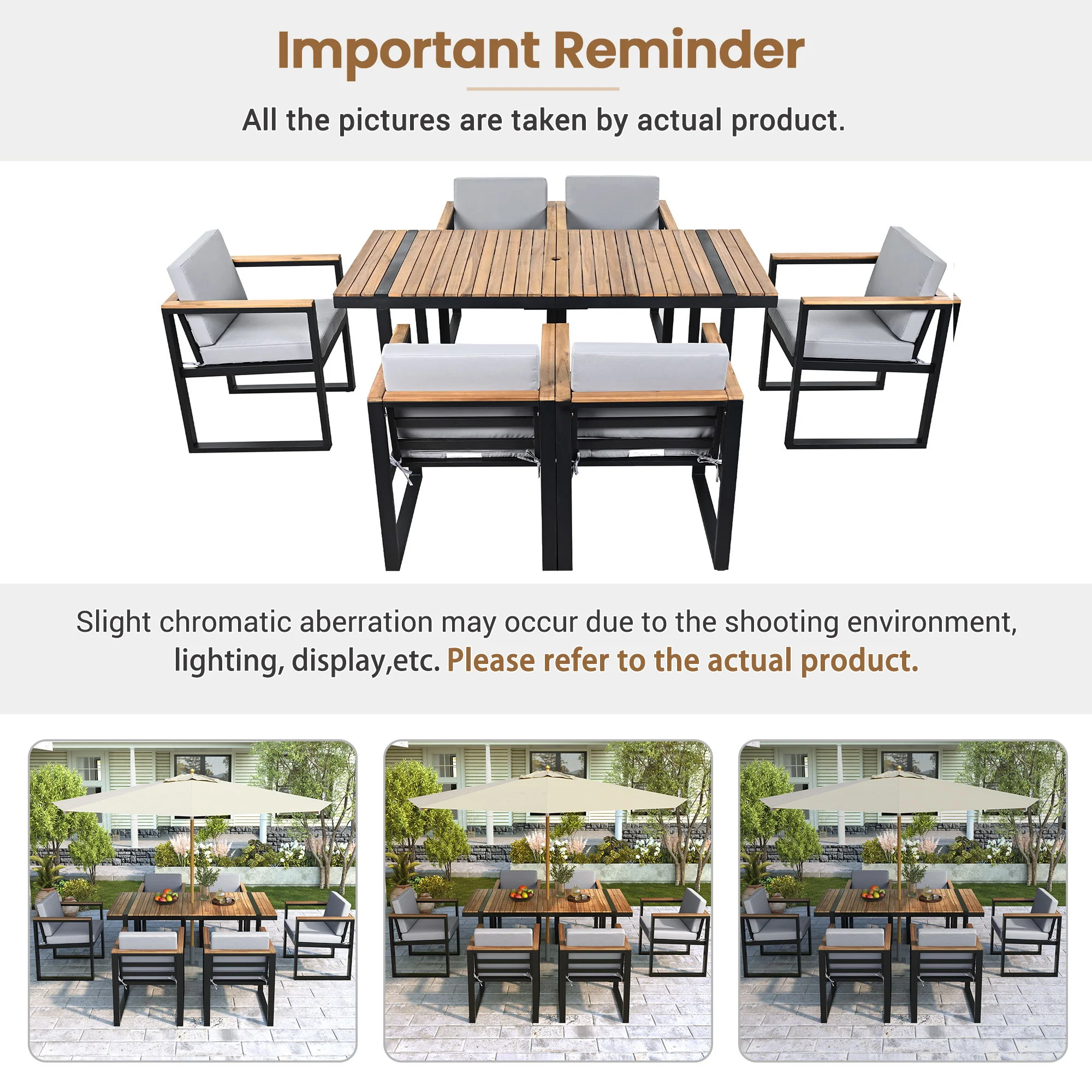 7 Pieces Outdoor Dining Set Patio Dining Table And Chair Set With And Removable Cushions For Patio - Image 9