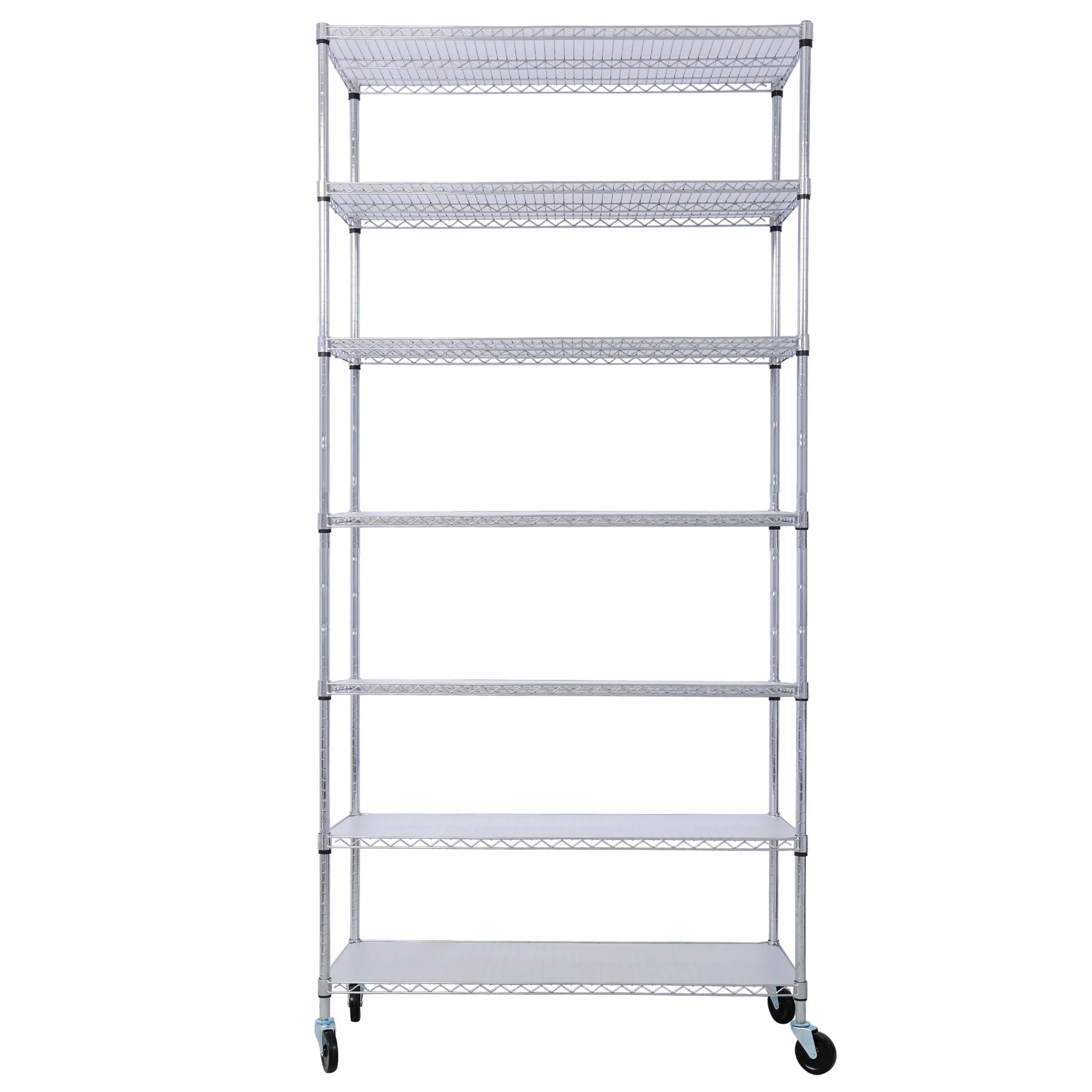 7 Tier Metal Shelf Wire Shelving Unit, 2450Lbs Heavy Duty Adjustable Storage Rack With Wheels & Shelf Liners For Closet Kitchen Garage Basement Commercial Shelving - Image 3