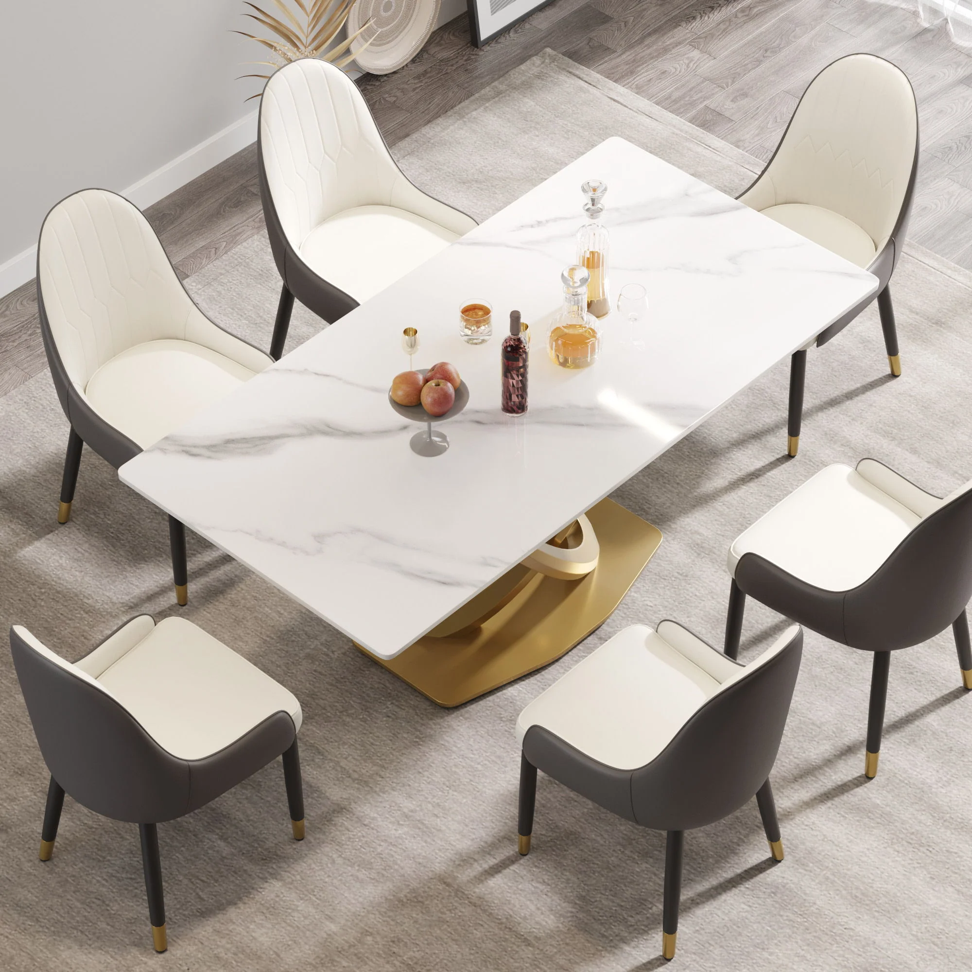 70.84" Modern Artificial Stone Panel Double-Ring Stainless Steel Metal Legs, Can Accommodate 6-8 People - Image 7