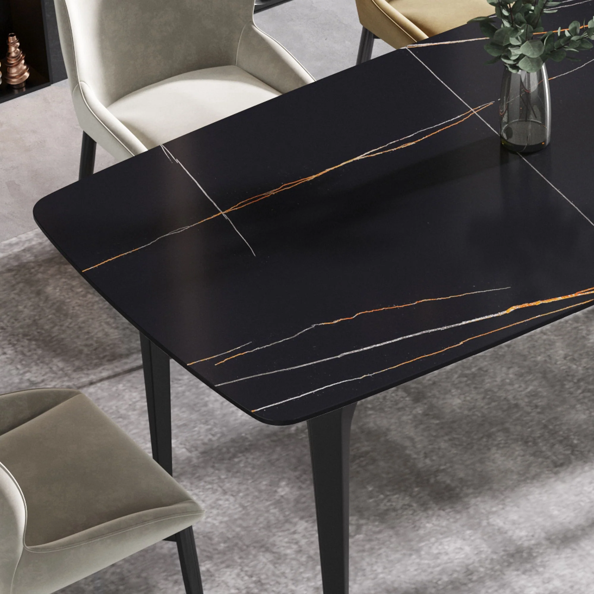 70.87" Modern Artificial Stone Curved Metal Leg Dining Table, Can Accommodate 6-8 People - Image 4