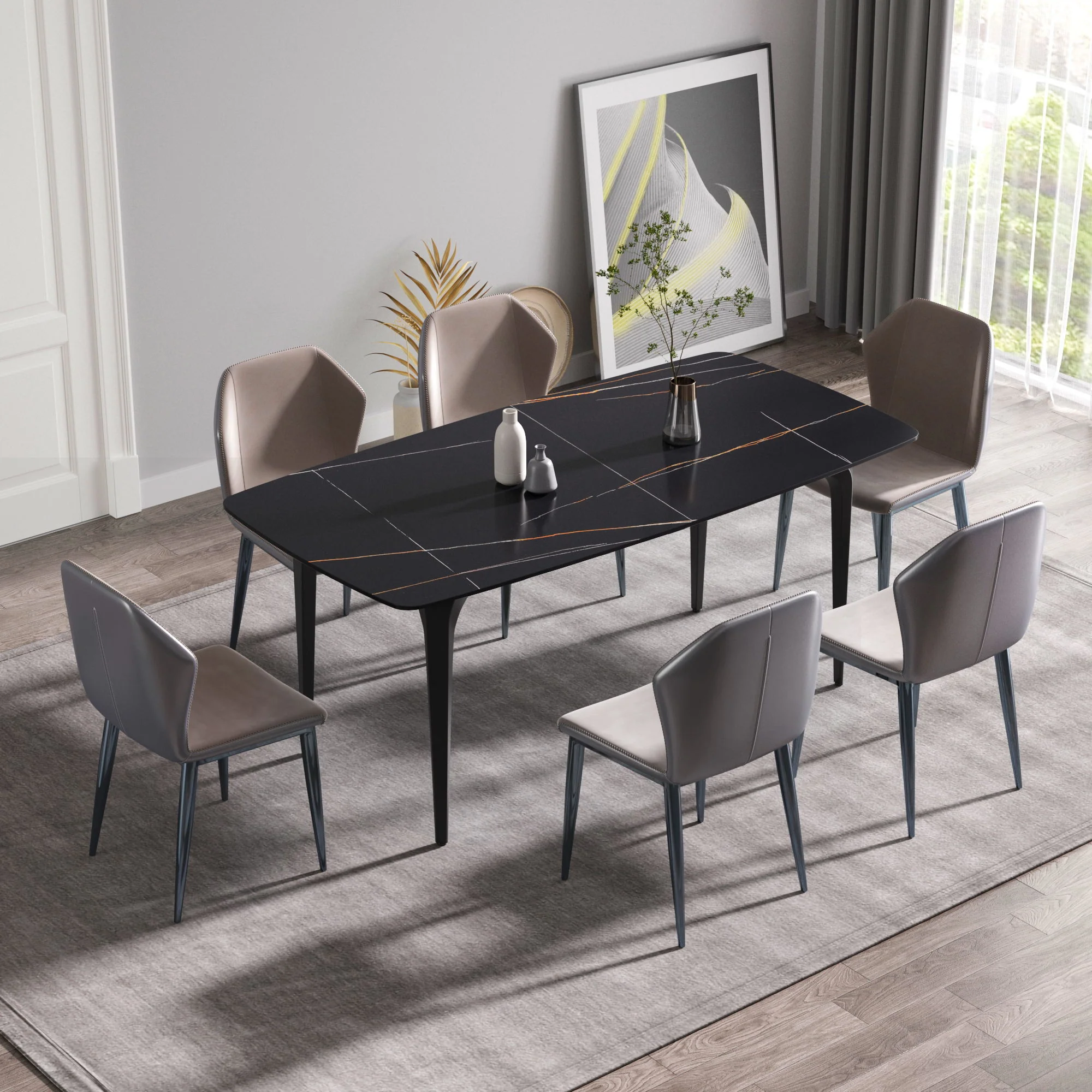 70.87" Modern Artificial Stone Curved Metal Leg Dining Table, Can Accommodate 6-8 People - Image 6