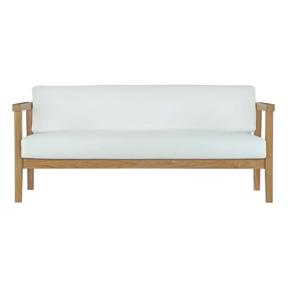 70" Natural Teak Wood Outdoor Patio Sofa with White Cushions - Image 3