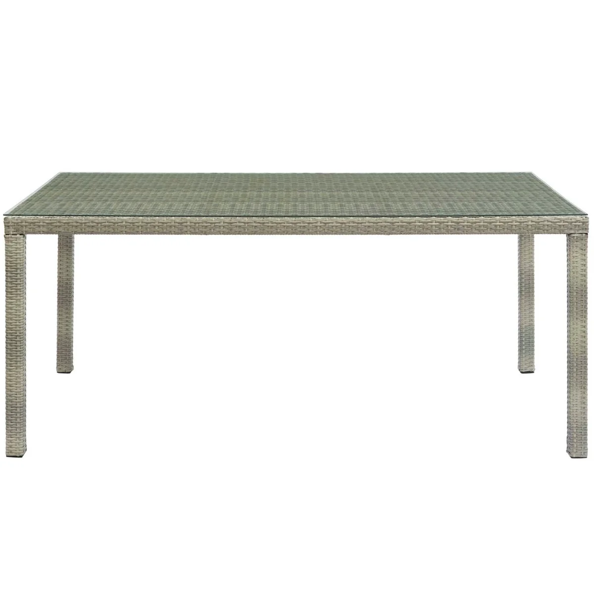 70" Light Gray Rectangular Outdoor Patio Wicker Rattan Dining Table - Image 2