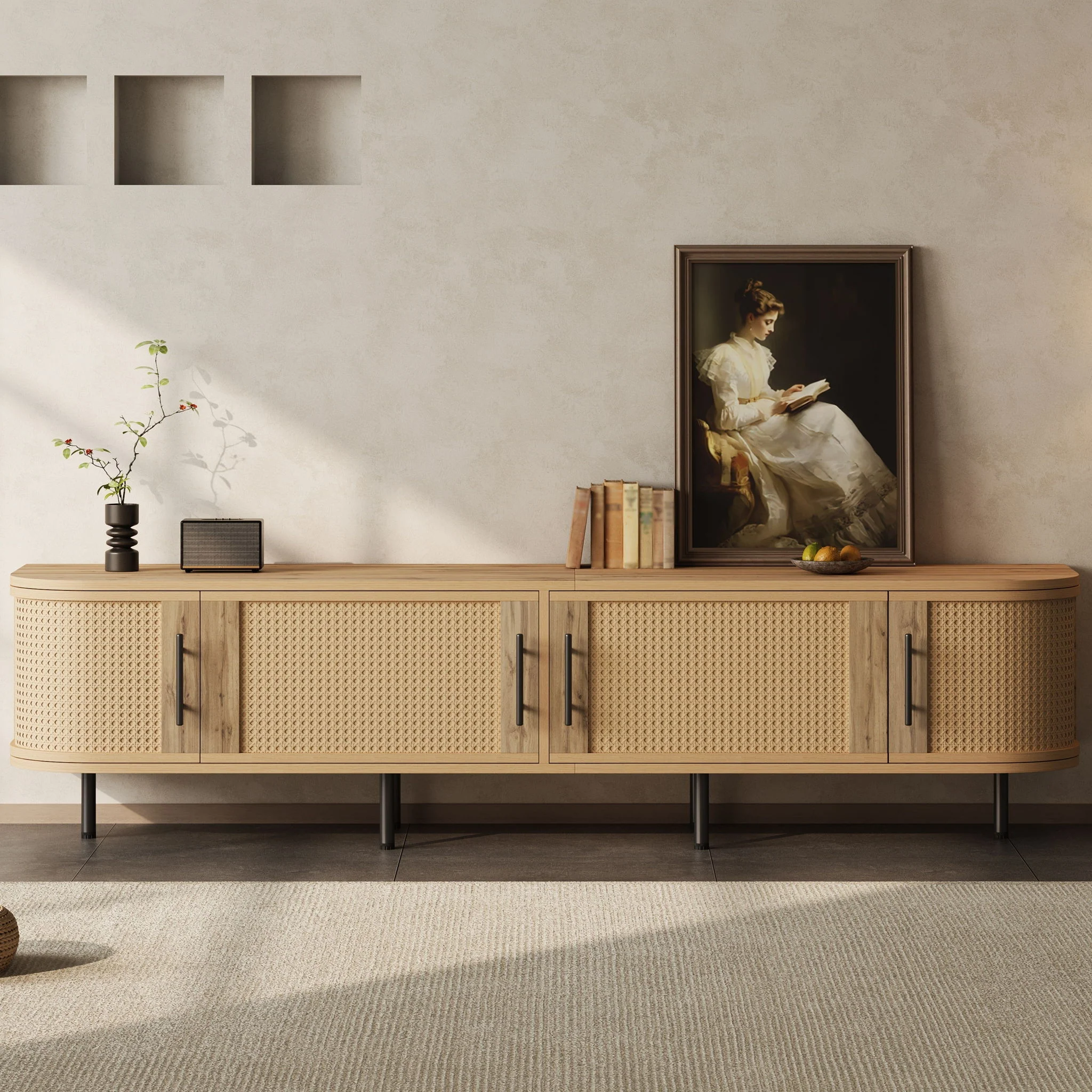 70" TV Stand With Doors, Construction For TVs Up To 80" - Natural Wood - Image 5