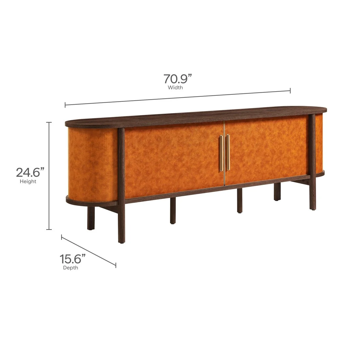 71 Inch Curved Vegan Leather Oval TV Stand in Walnut Tan - Image 3