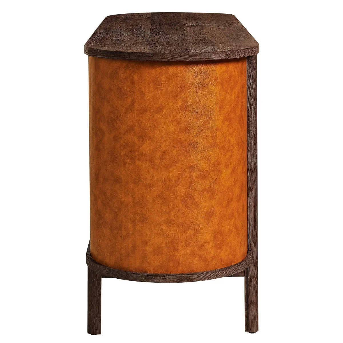 71 Inch Curved Vegan Leather Oval TV Stand in Walnut Tan - Image 5
