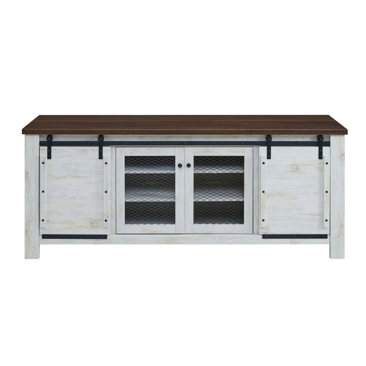 71 Inch Rustic Sliding Door TV Stand in White - Image 5