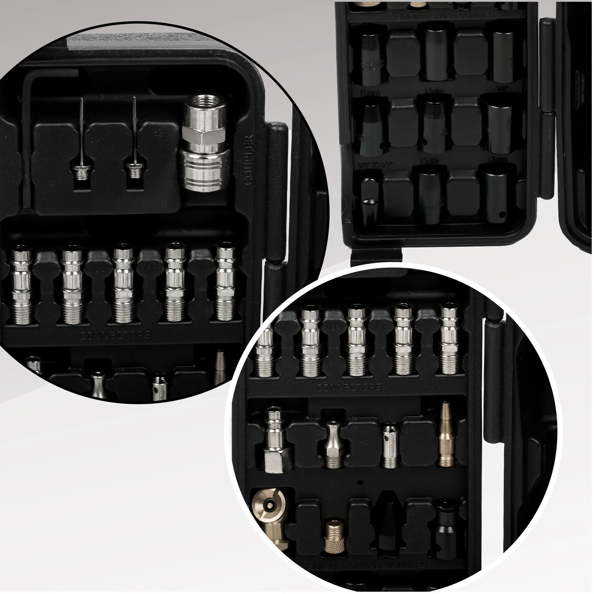 71 Piece Air Tool And Accessories Kit, Impact Wrench, Air Ratchet, Die Grinder, Aire Hammer, Hose Fittings, Storage Case - Black / Silver - Image 4