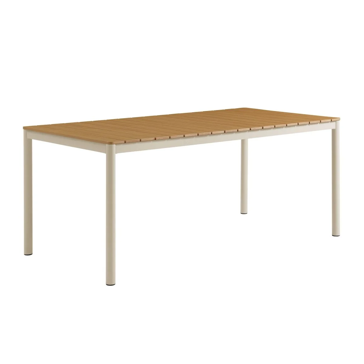 71" Rectangular Outdoor Patio Aluminum Dining Table with Faux Wood Top – Natural