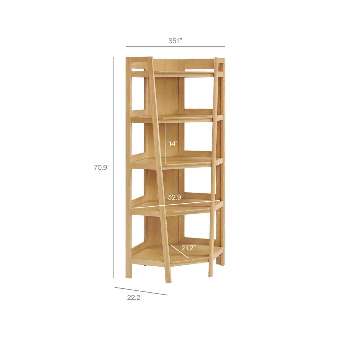 71" Slim Tiered Corner Wood Bookshelf - 5-Tier Display - Image 3