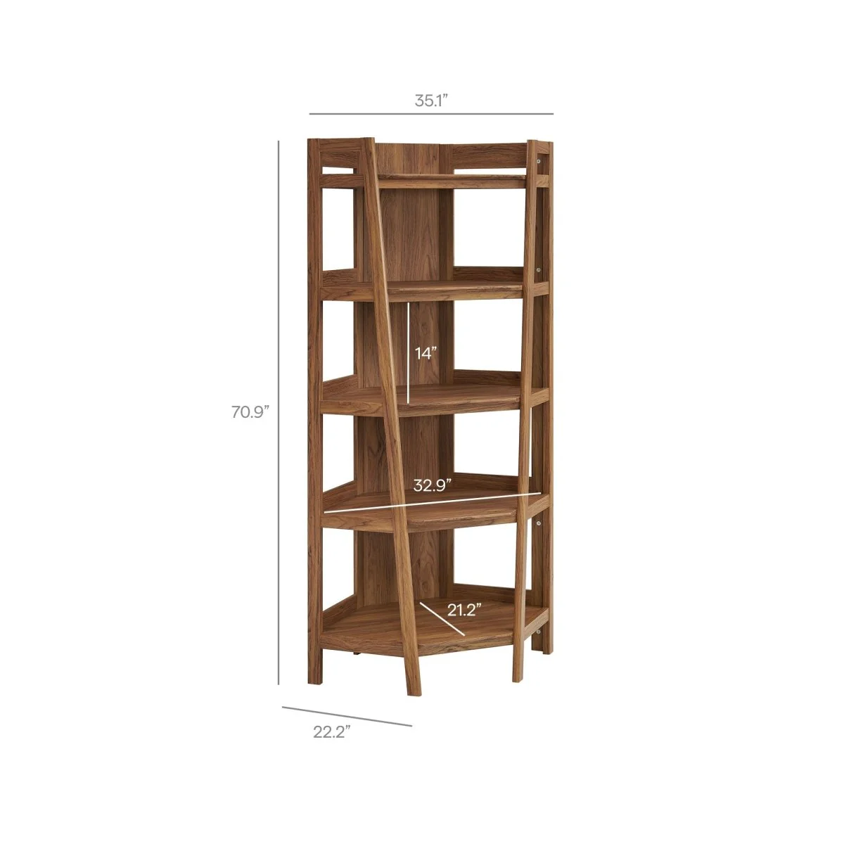 71" Slim Tiered Corner Wood Bookshelf - 5-Tier Display - Image 9