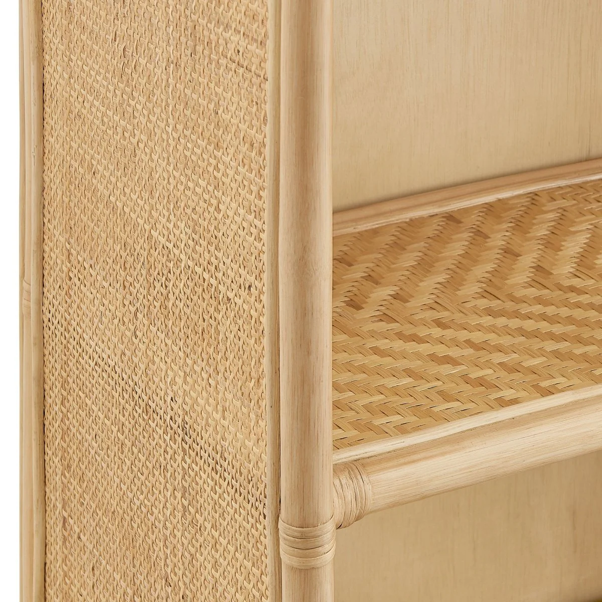 71" Tall Arched Natural Rattan Bookshelf with 6 Storage Drawers - Image 7
