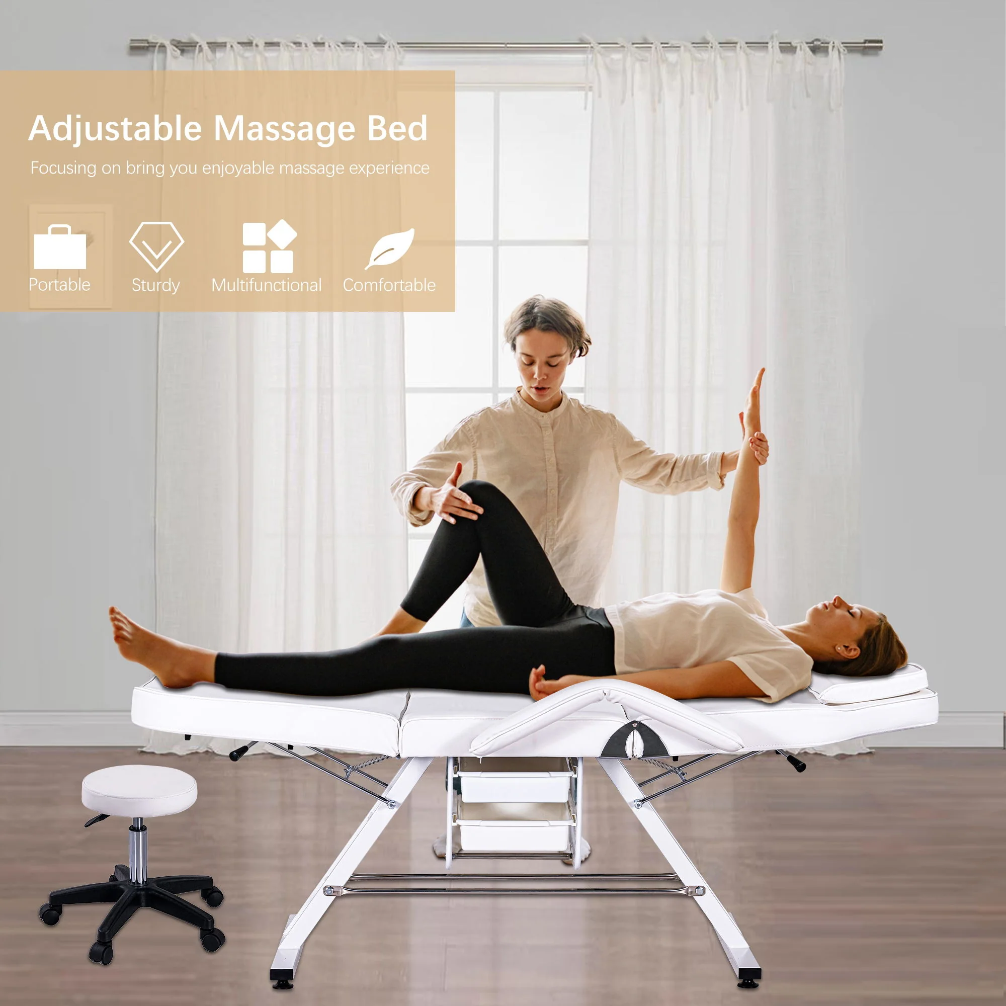 72.8" Massage Salon Tattoo Chair With Two Trays Esthetician Bed With Hydraulic Stool, Multi-Purpose 3-Section Facial Bed Table, Adjustable Beauty Barber Spa Beauty Equipment - Image 17