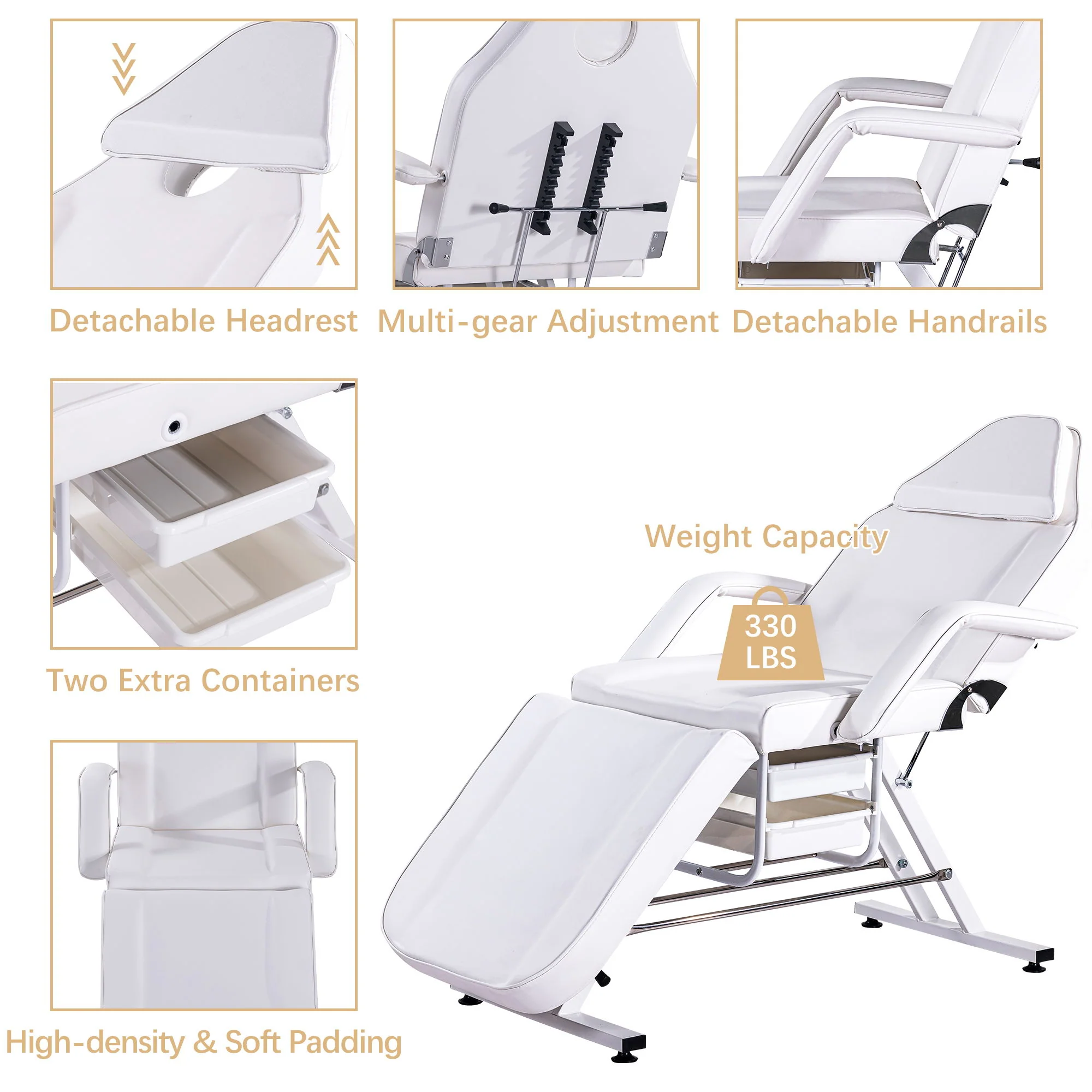 72.8" Massage Salon Tattoo Chair With Two Trays Esthetician Bed With Hydraulic Stool, Multi-Purpose 3-Section Facial Bed Table, Adjustable Beauty Barber Spa Beauty Equipment - Image 21