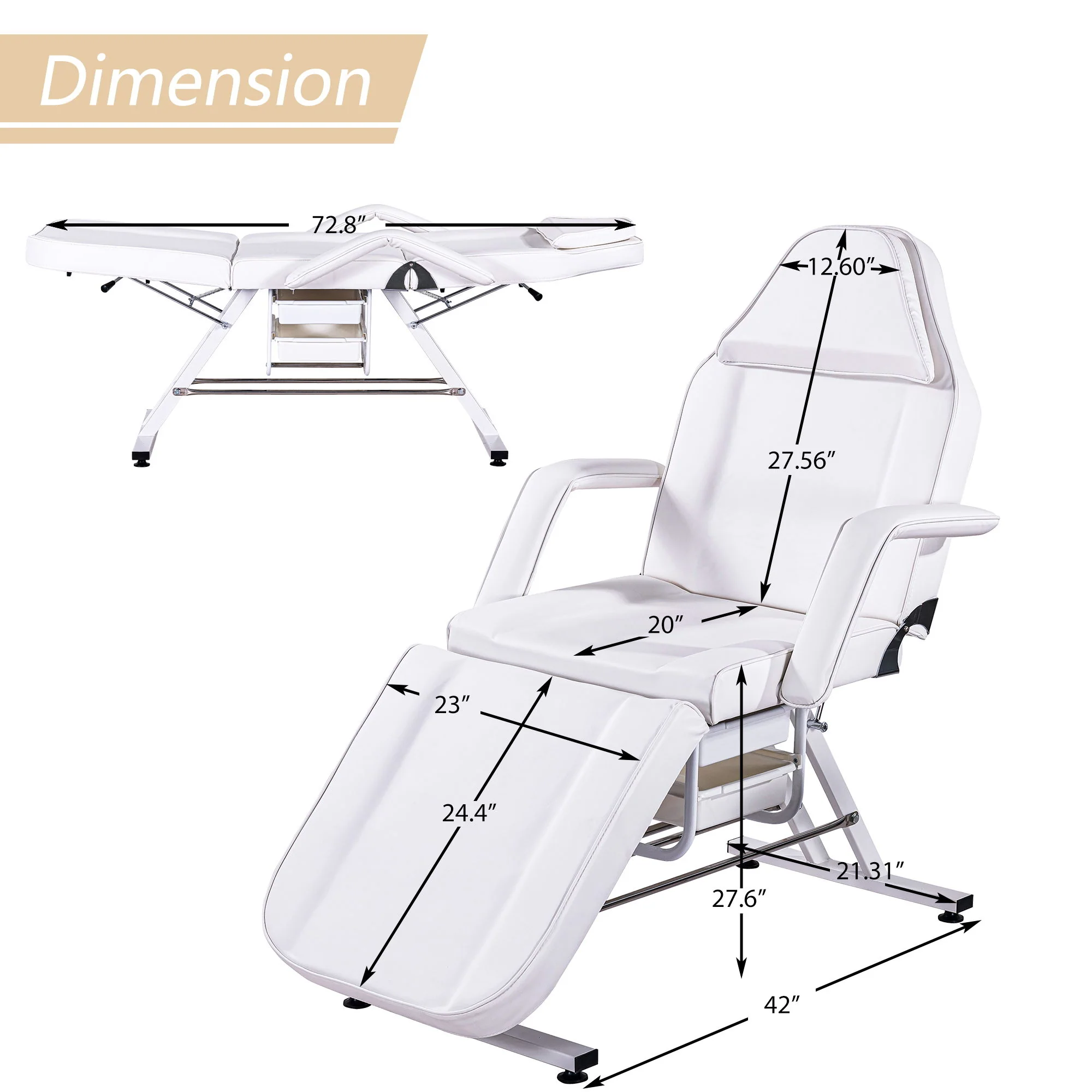 72.8" Massage Salon Tattoo Chair With Two Trays Esthetician Bed With Hydraulic Stool, Multi-Purpose 3-Section Facial Bed Table, Adjustable Beauty Barber Spa Beauty Equipment - Image 8