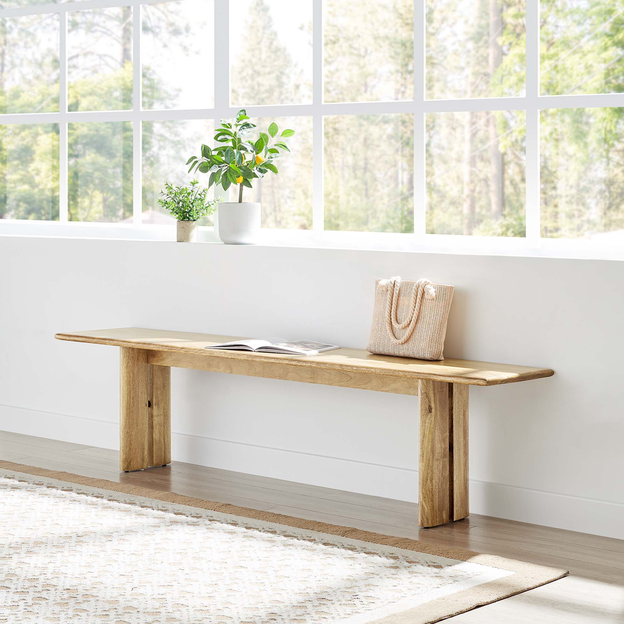 72 Inch Solid Mango Wood Dining Bench with Modern Farmhouse Design - Image 16