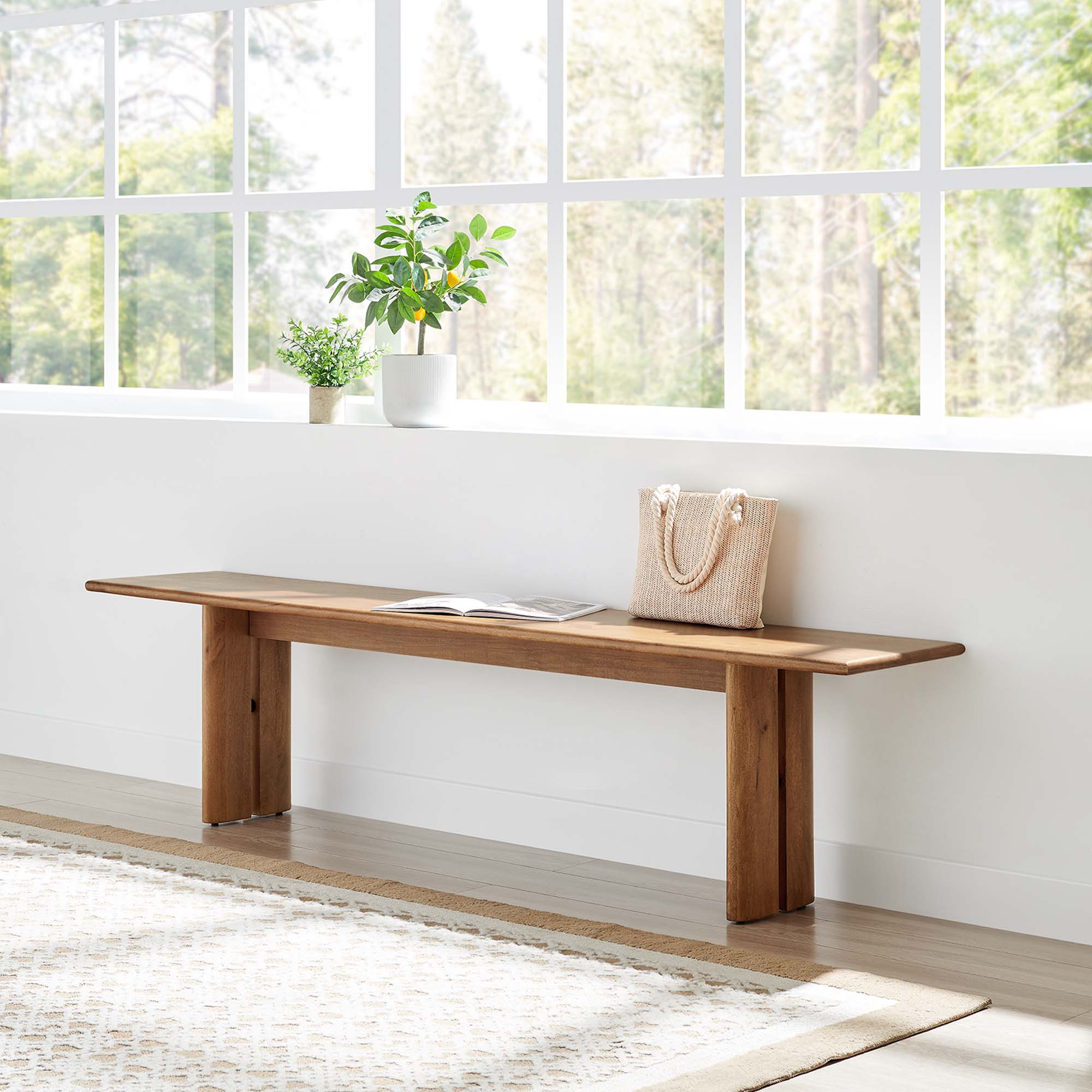 72 Inch Solid Mango Wood Dining Bench with Modern Farmhouse Design - Image 8