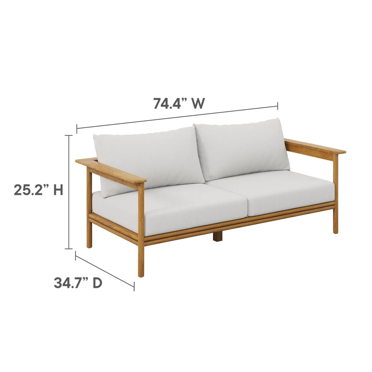 74" Natural Teak Wood Outdoor Patio Sofa with Cushions and Solid Teak Frame - Image 23