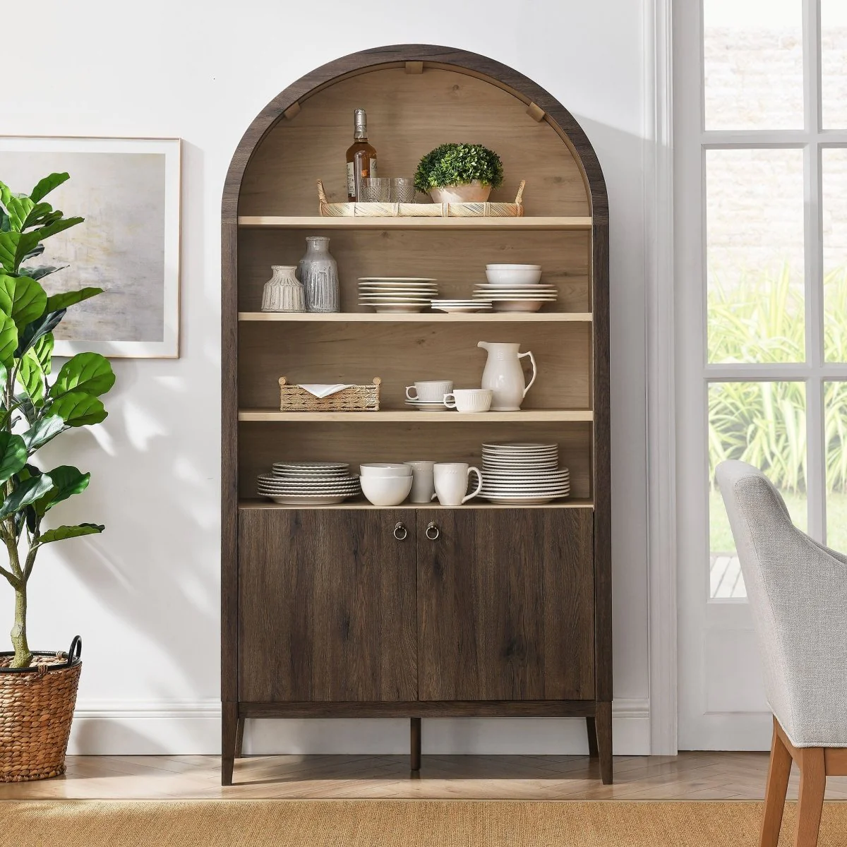 74" Tall Arched Storage Display Cabinet and Bookshelf - Image 25