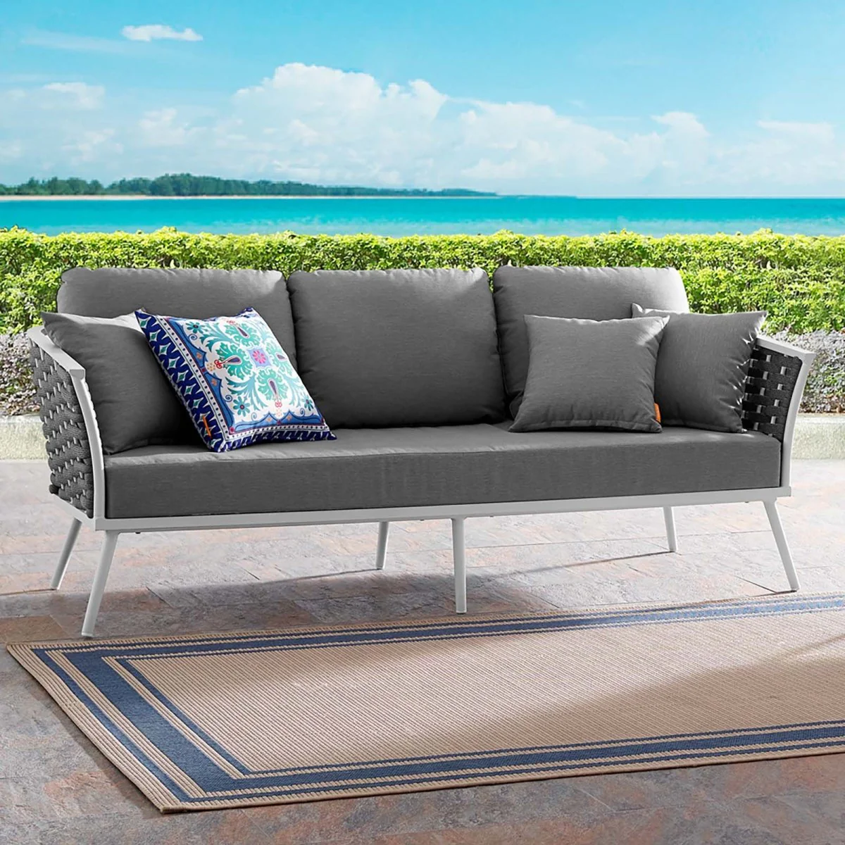75" Aluminum Outdoor Patio Sofa with Rope Weave, Modern Durable Design - Image 10