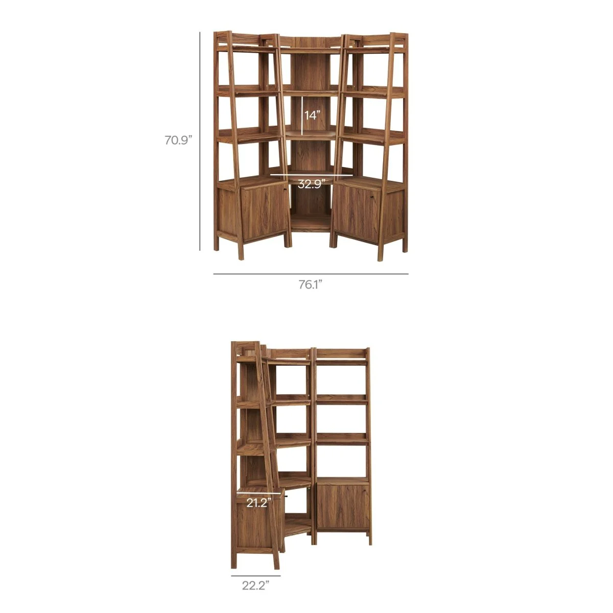 76" 3-Piece Wood Corner Bookshelf Set with Narrow Units - Image 10