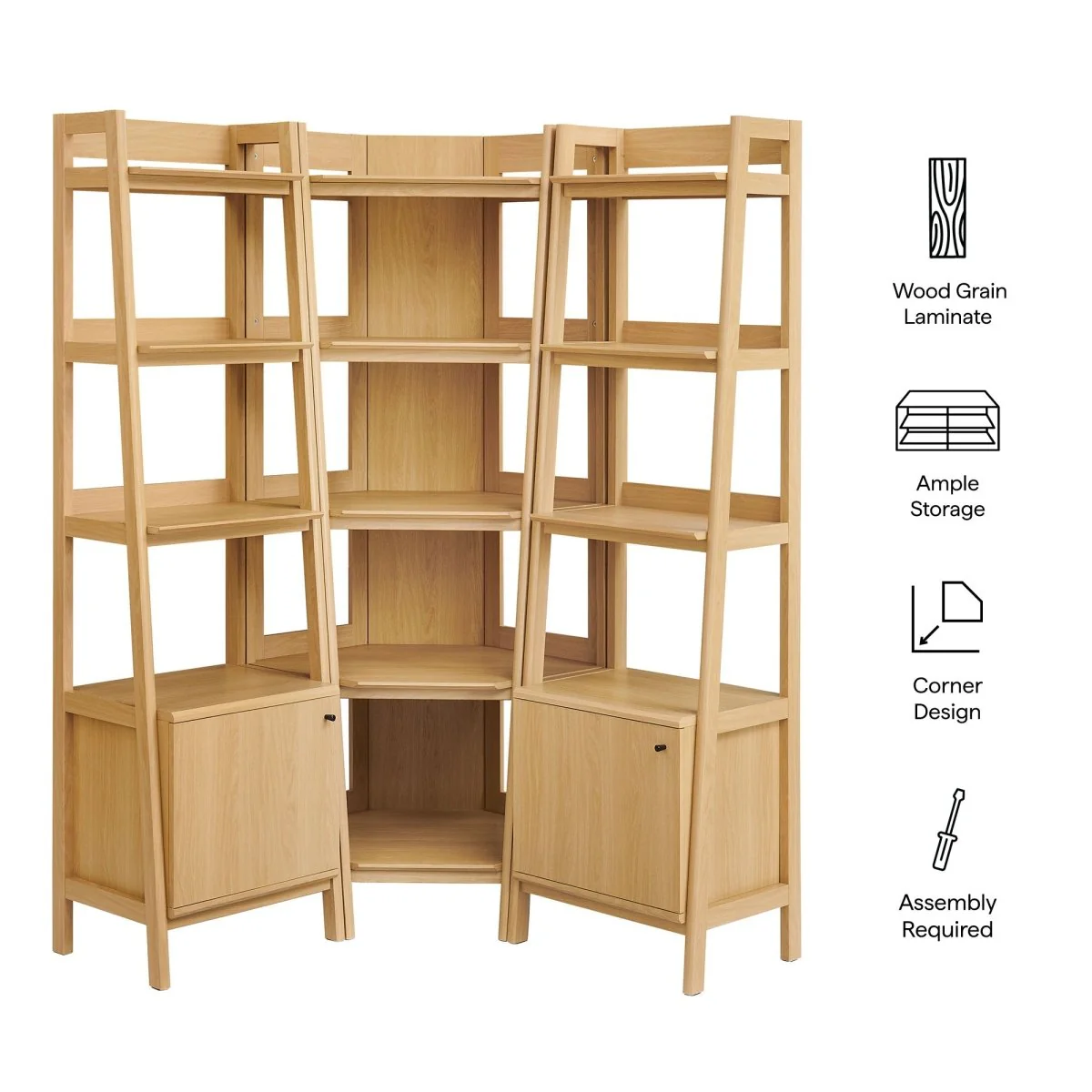 76" 3-Piece Wood Corner Bookshelf Set with Narrow Units - Image 2