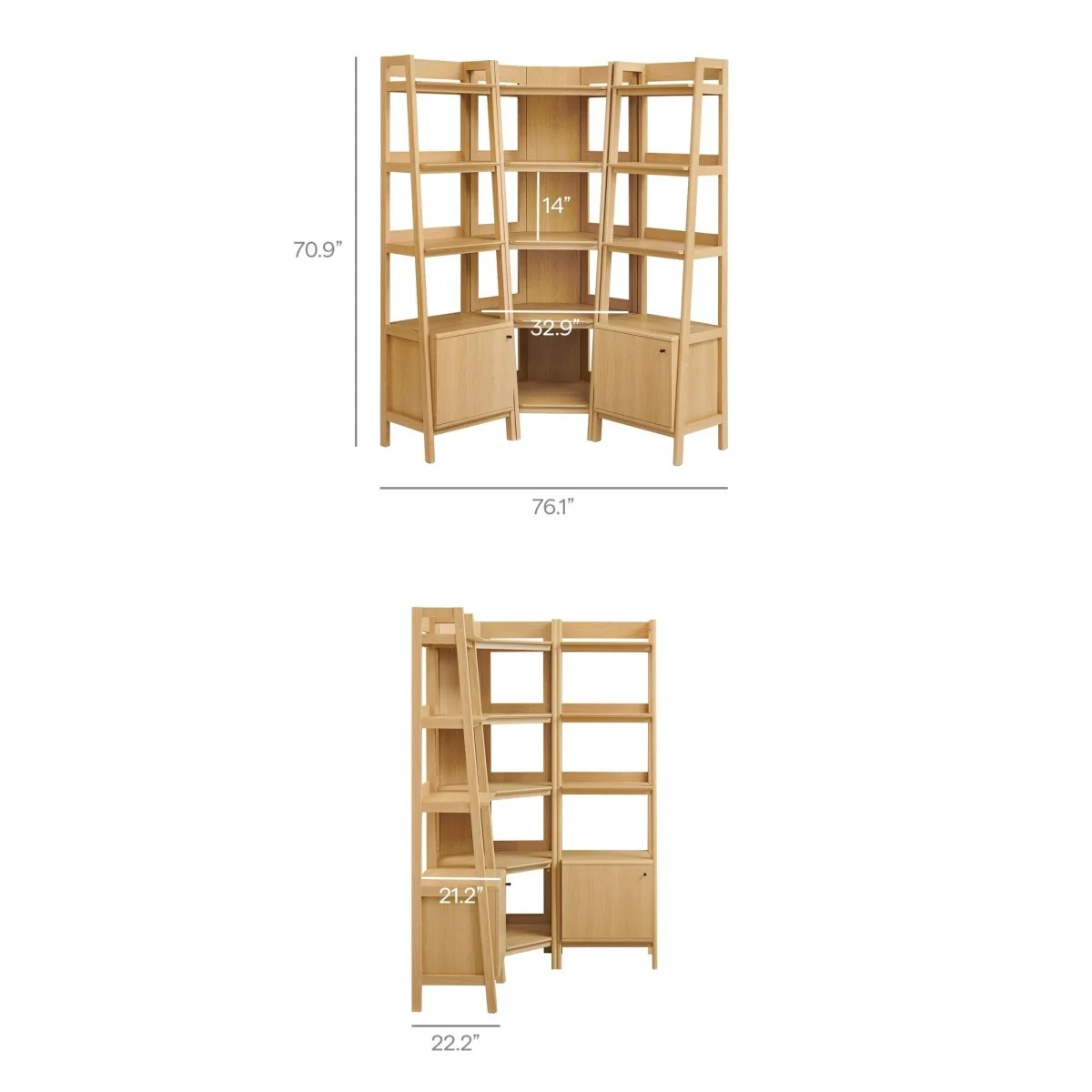 76" 3-Piece Wood Corner Bookshelf Set with Narrow Units - Image 3