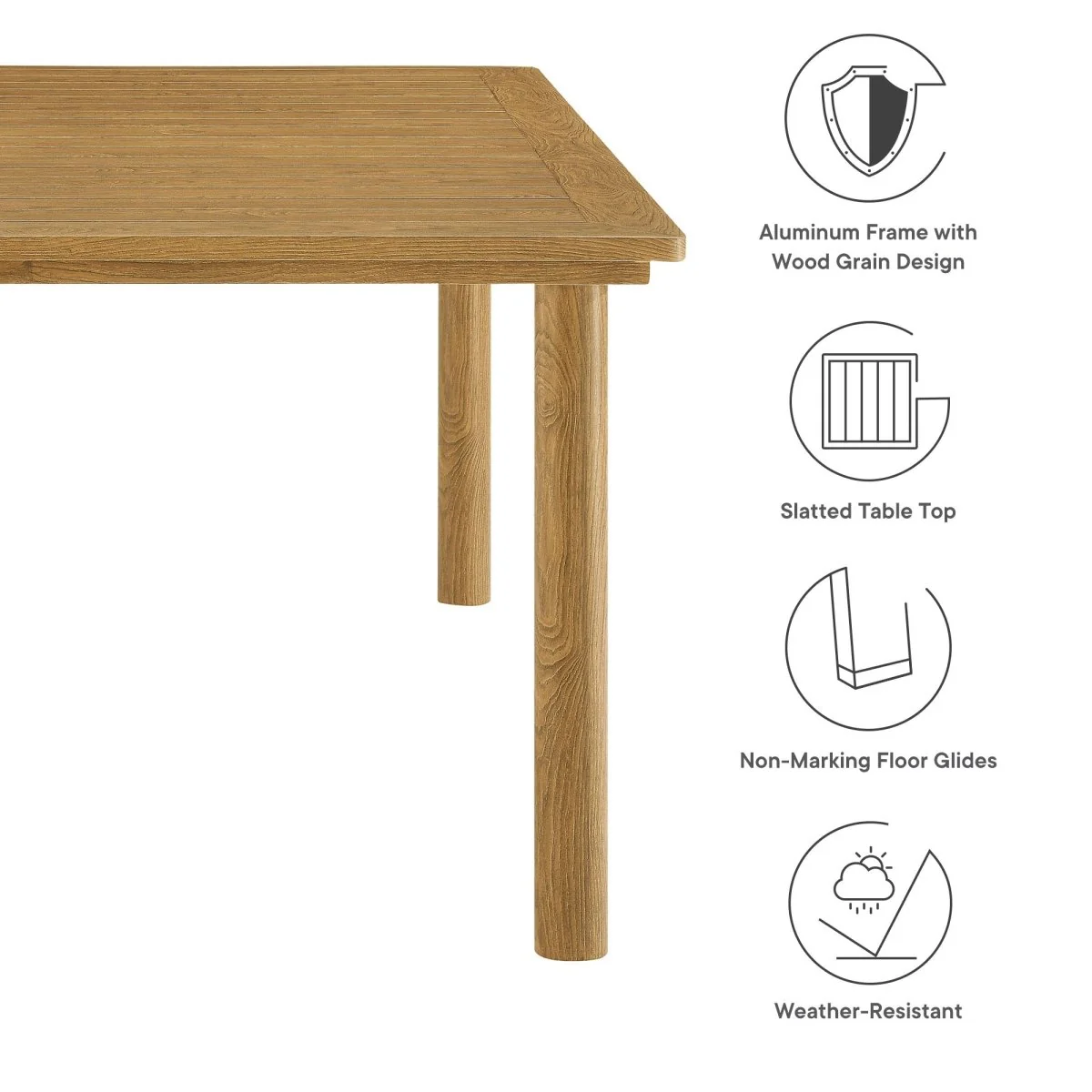 76" Aluminum Outdoor Dining Table with Wood Grain Finish - Durable Weather-Resistant Design - Image 11