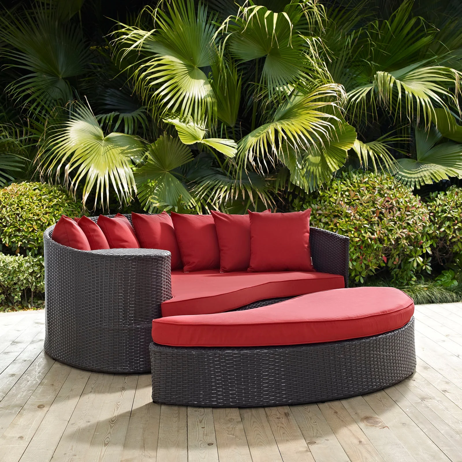 76" Outdoor Rattan Daybed with Ottoman, Weather-Resistant Patio Daybed Lounger - Image 12
