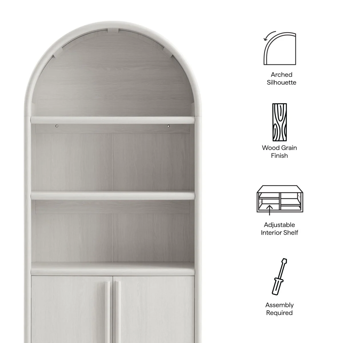 78.7" Tall Arched Display Cabinet and Bookshelf - Image 2