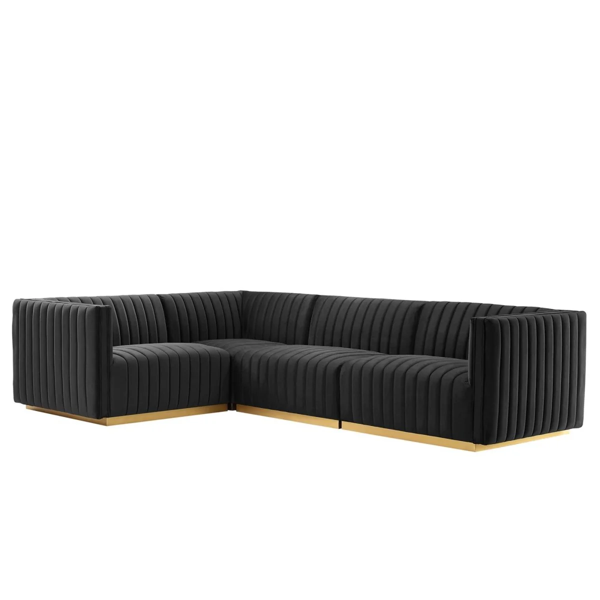78 Channel Tufted Performance Velvet 4-Piece L-Shaped Sectional in Black