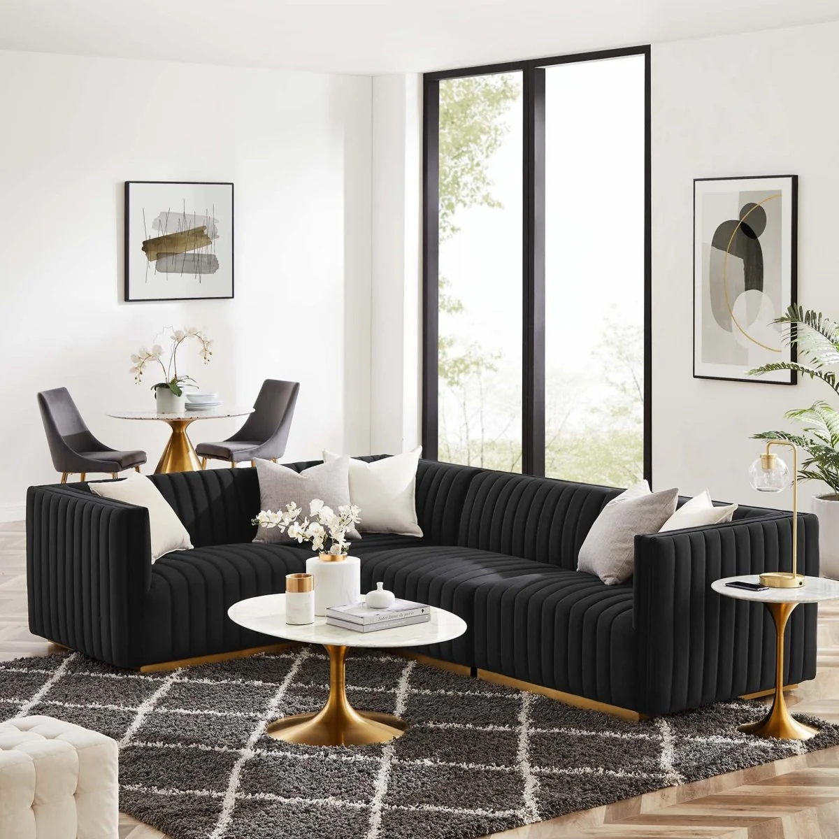 78 Channel Tufted Performance Velvet 4-Piece L-Shaped Sectional in Black - Image 8