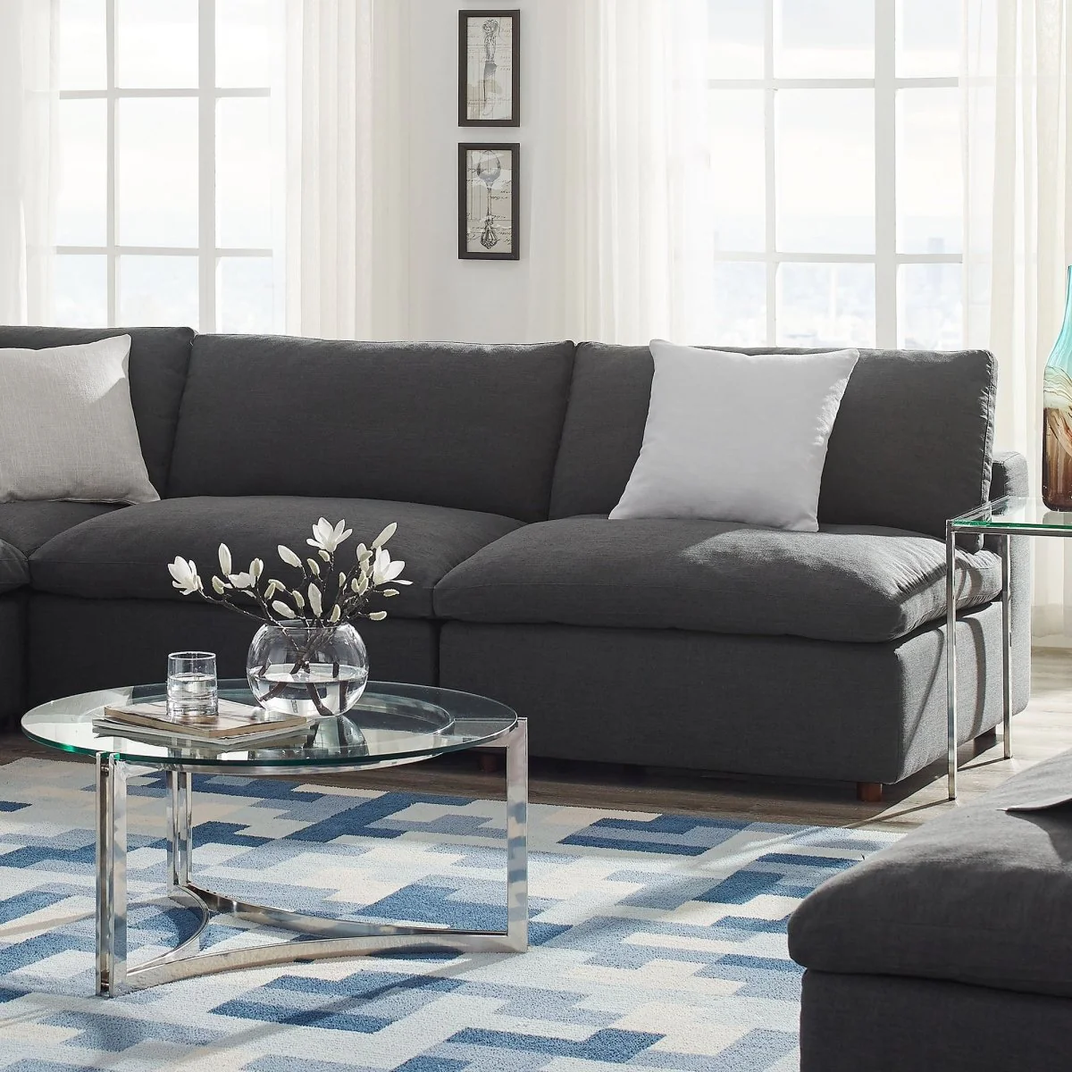 78 Inch Down Filled Overstuffed 2-Piece Armless Sectional Loveseat - Image 10