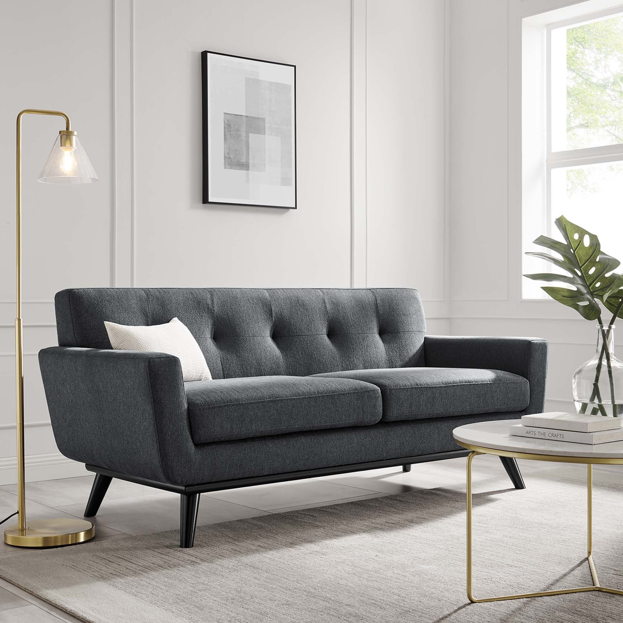 78 Inch Mid-Century Modern Herringbone Fabric Loveseat - Image 12