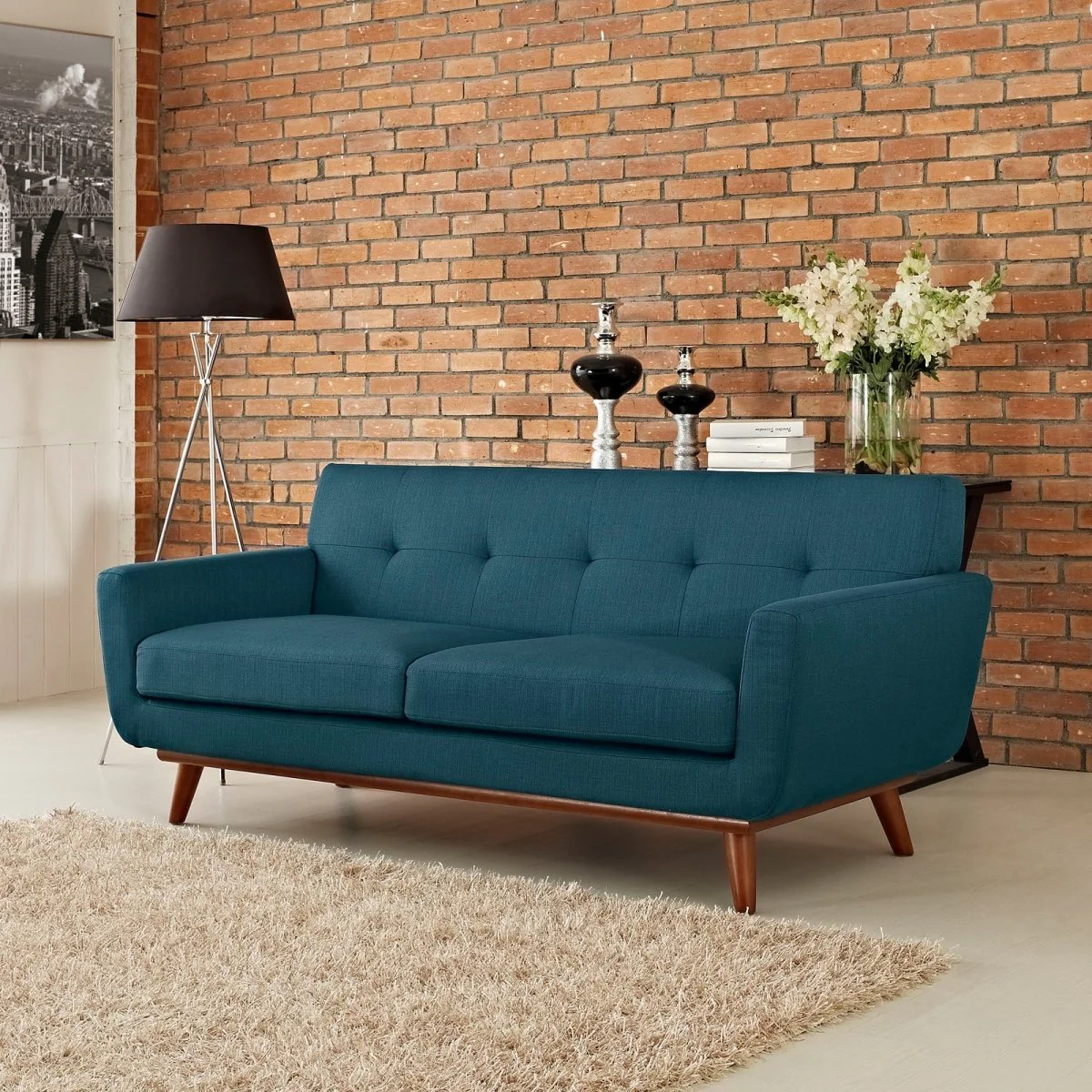 78 Inch Mid-Century Modern Upholstered Fabric Loveseat - Image 8