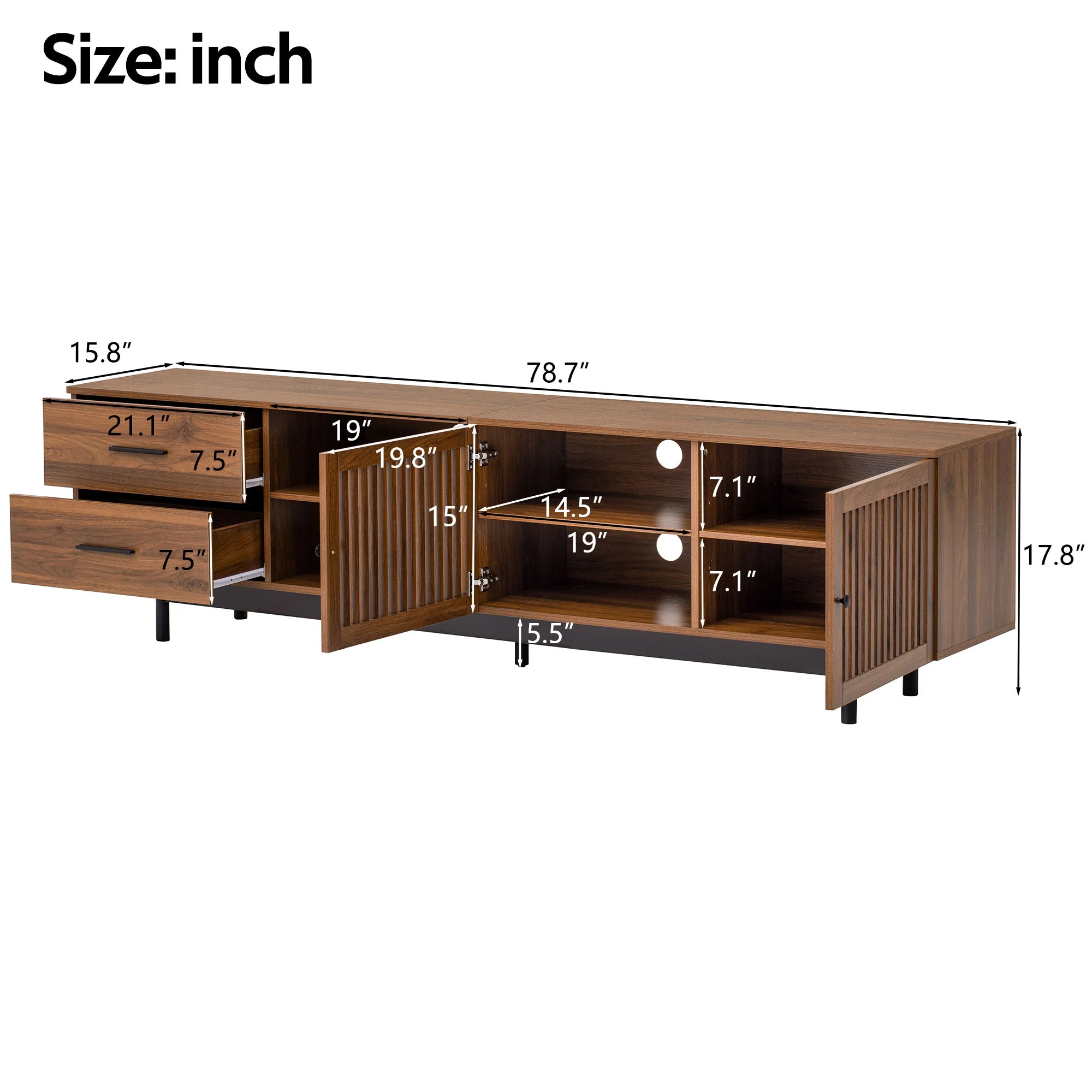 78" TV Stand For TVs Up To 85" Entertainment Center With Deep Drawers & Cable Management, Soft Closing Hinges - Walnut - Image 6