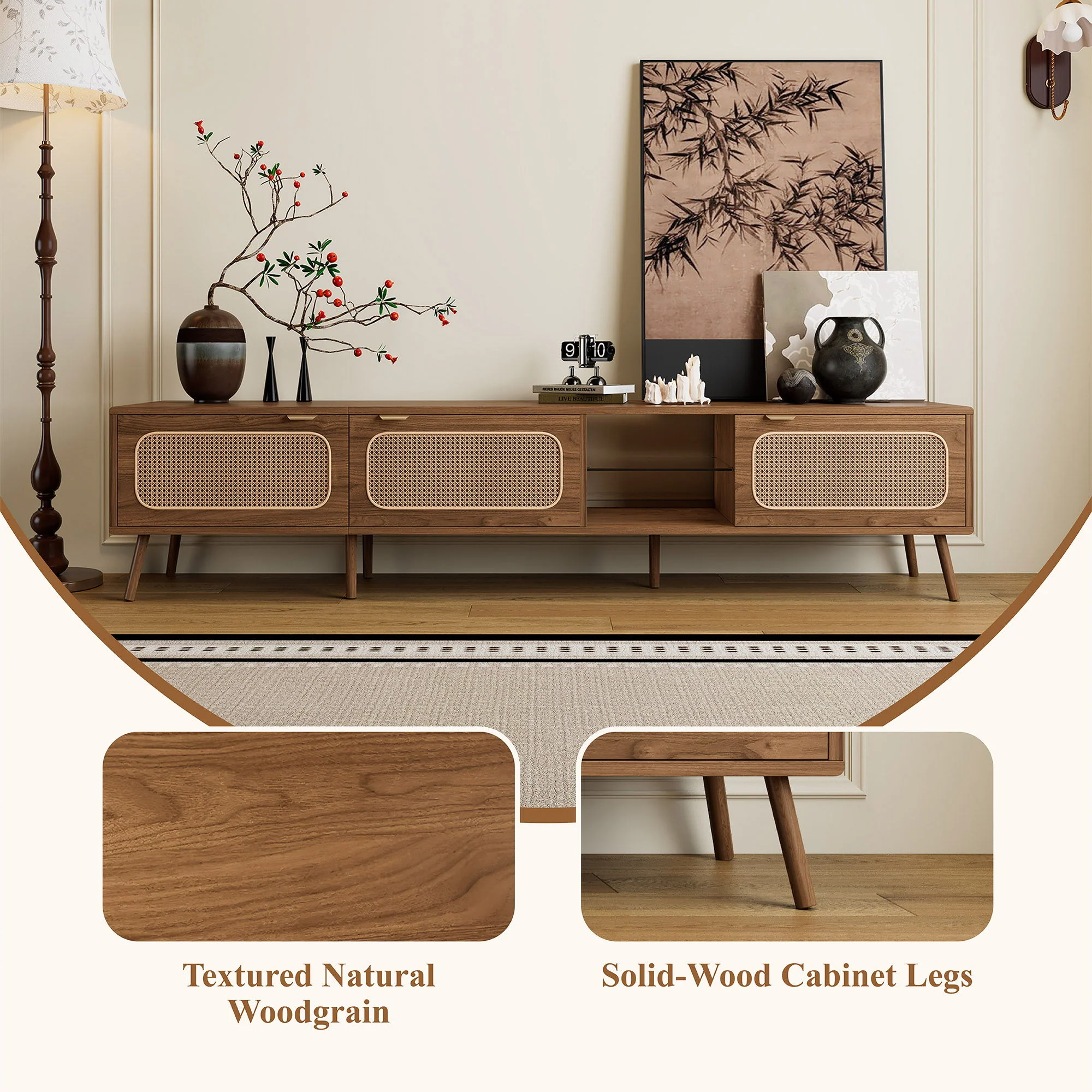 78" TV Stand With Ample Storage And Open Shelving - Walnut - Image 4