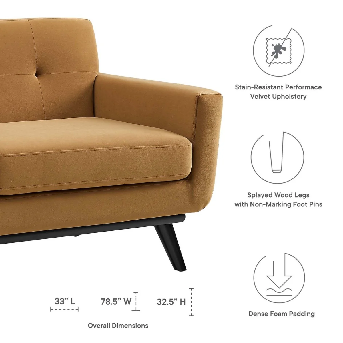 79 Inch Mid-Century Modern Performance Velvet Loveseat - Image 2