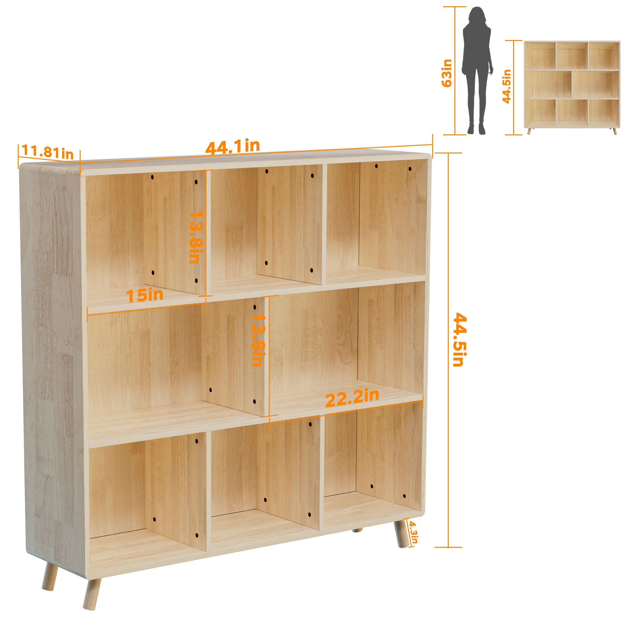 8 Compartment Storage Cabinet With Fixed Shelves For Books - Wood - Image 4