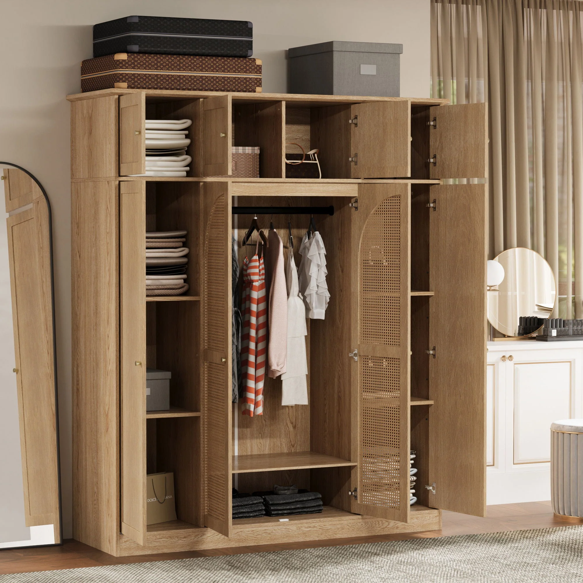 8 Door Armoire Wardrobe With Adjustable Shelves And Hanging Rod - Image 18