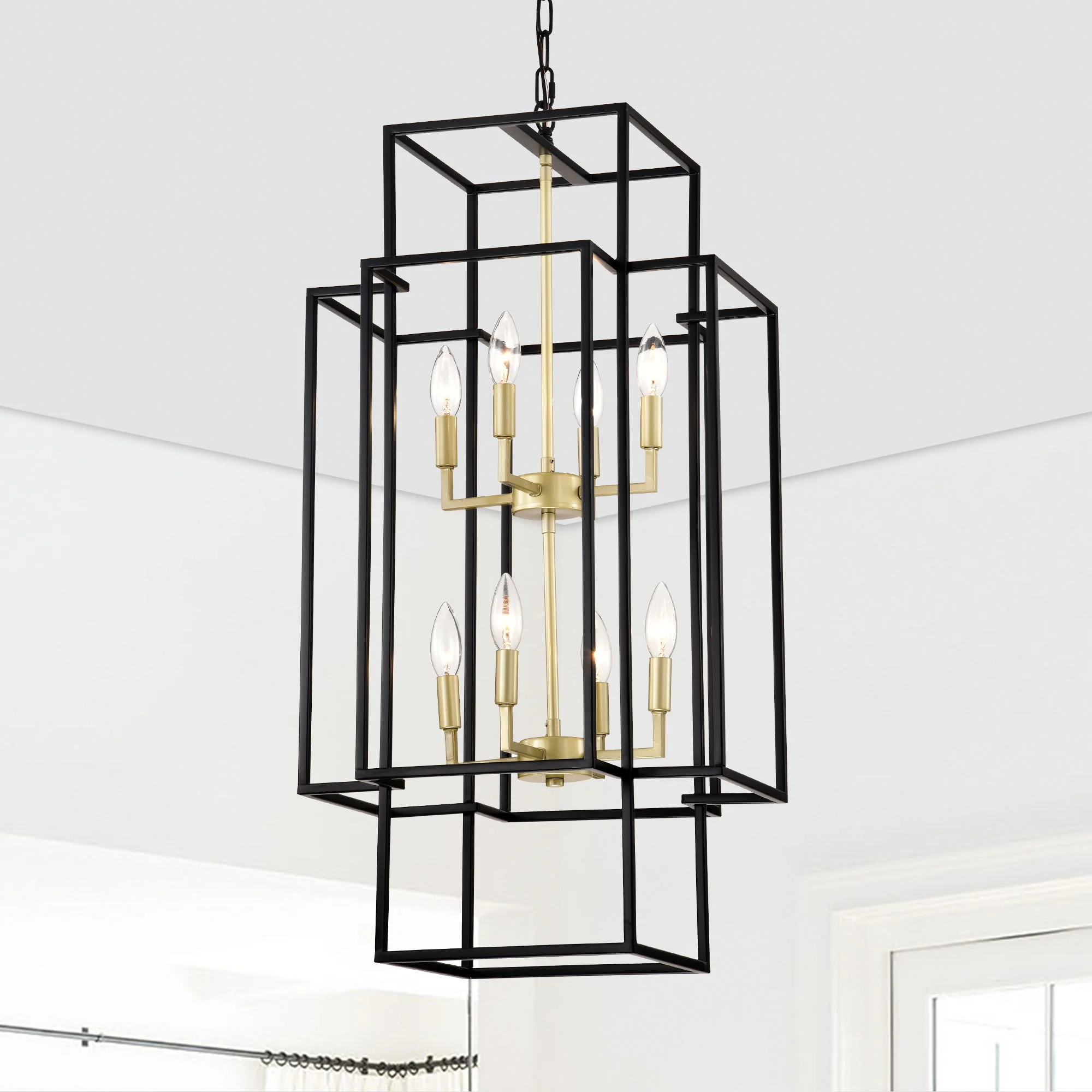 8 Light Lantern Chandelier Lighting, Entryway Chandeliers For High Ceilings, Chandeliers For Dining Room, Foyer, Entry, Staircase, Hallway, Height Adjustable (E12 Bulbs Not Included) - Image 18