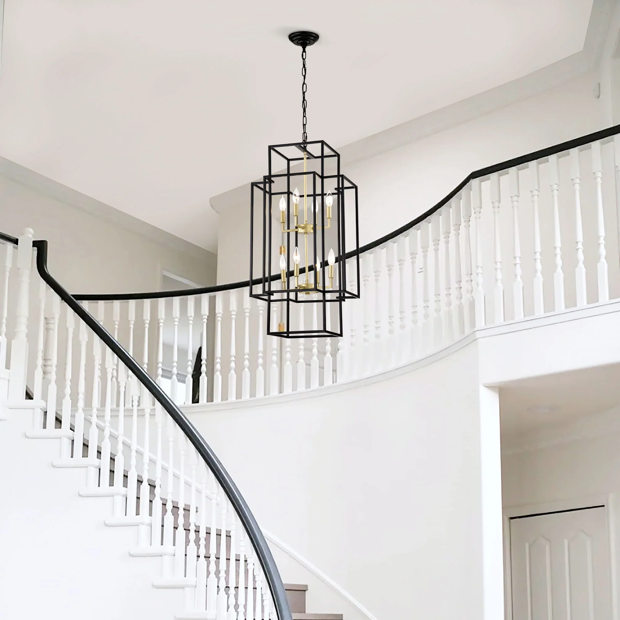 8 Light Lantern Chandelier Lighting, Entryway Chandeliers For High Ceilings, Chandeliers For Dining Room, Foyer, Entry, Staircase, Hallway, Height Adjustable (E12 Bulbs Not Included) - Image 5