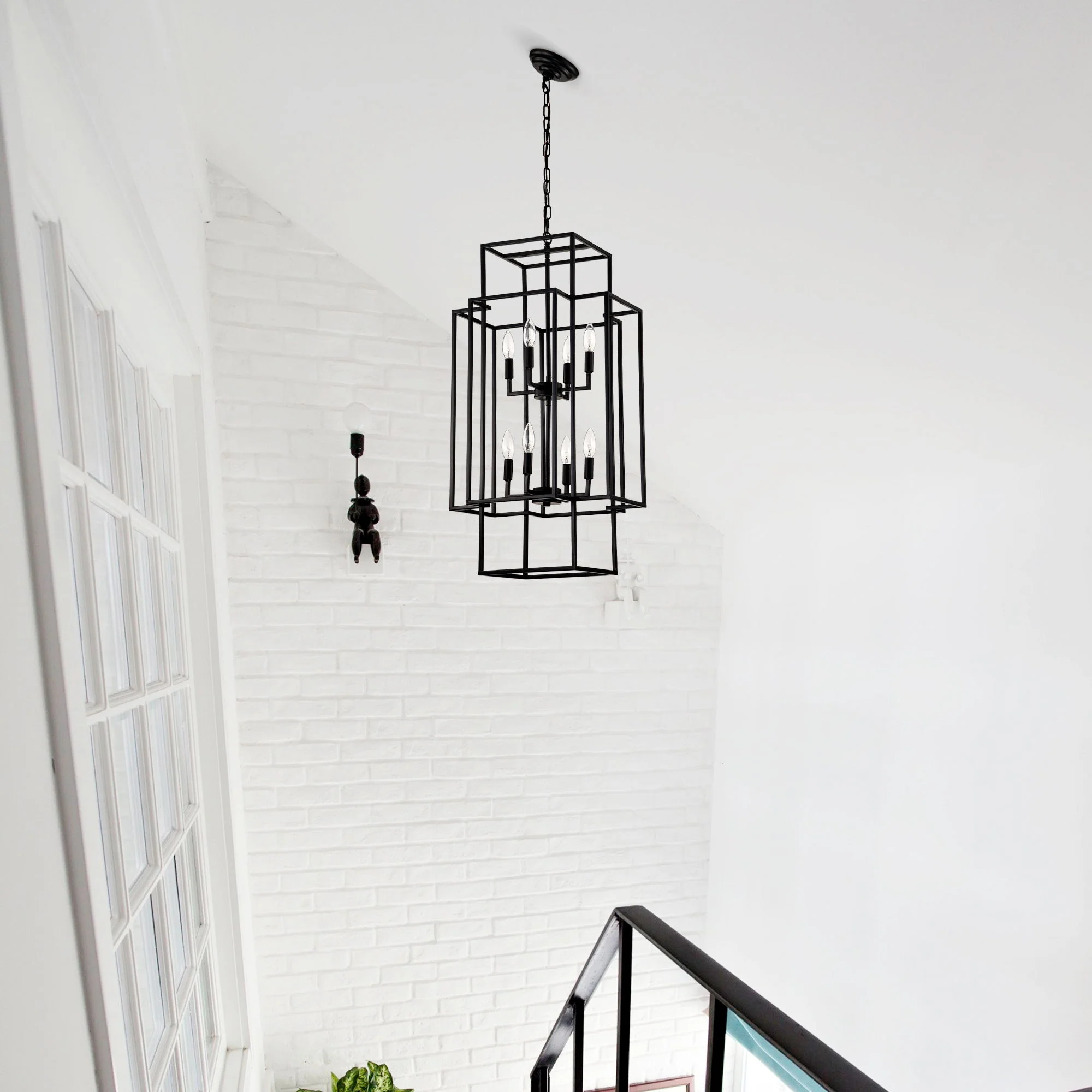8 Light Lantern Chandelier Lighting, Entryway Chandeliers For High Ceilings, Chandeliers For Dining Room, Foyer, Entry, Staircase, Hallway, Height Adjustable (E12 Bulbs Not Included) - Image 7