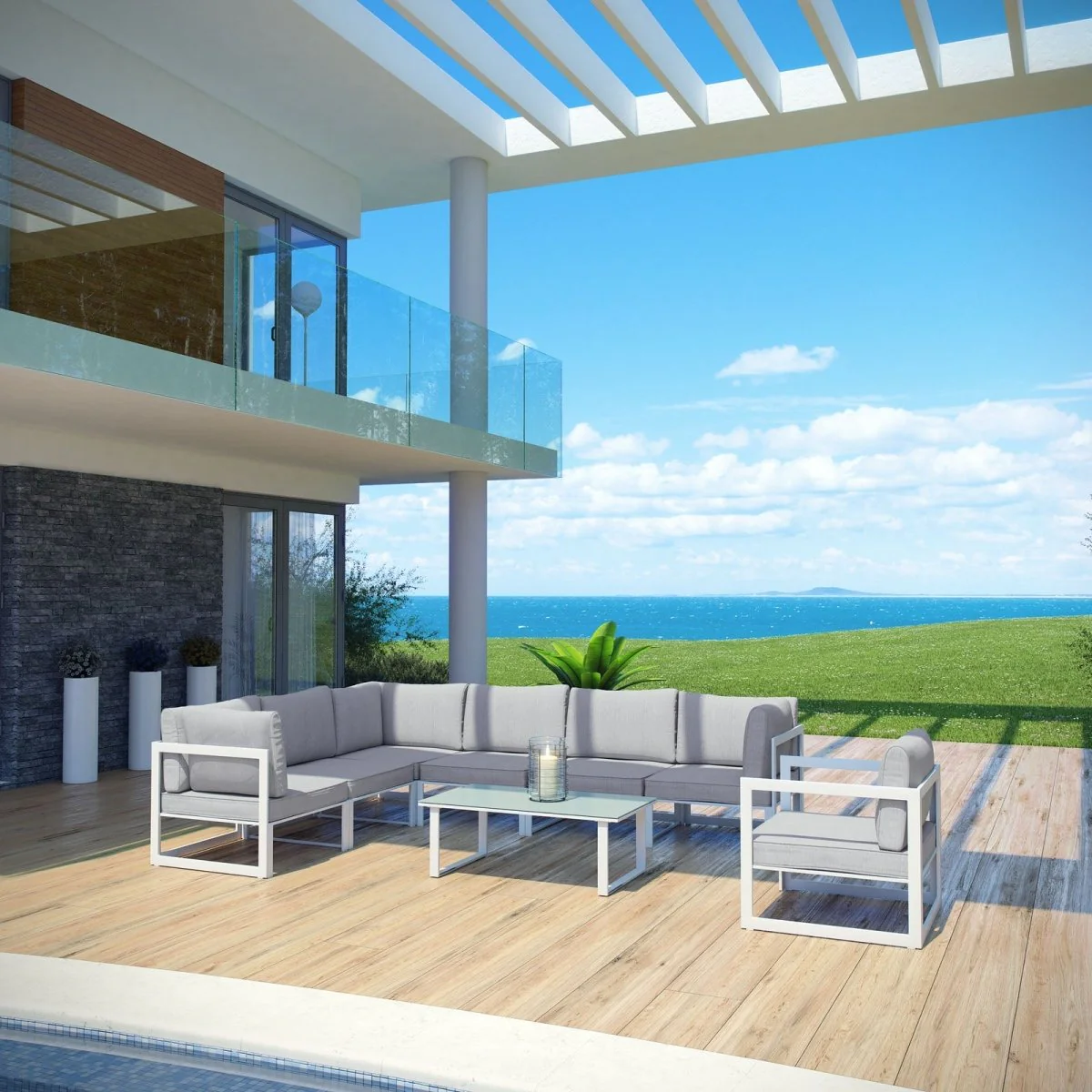 8-Piece Outdoor Aluminum Patio Sectional Set - Image 2