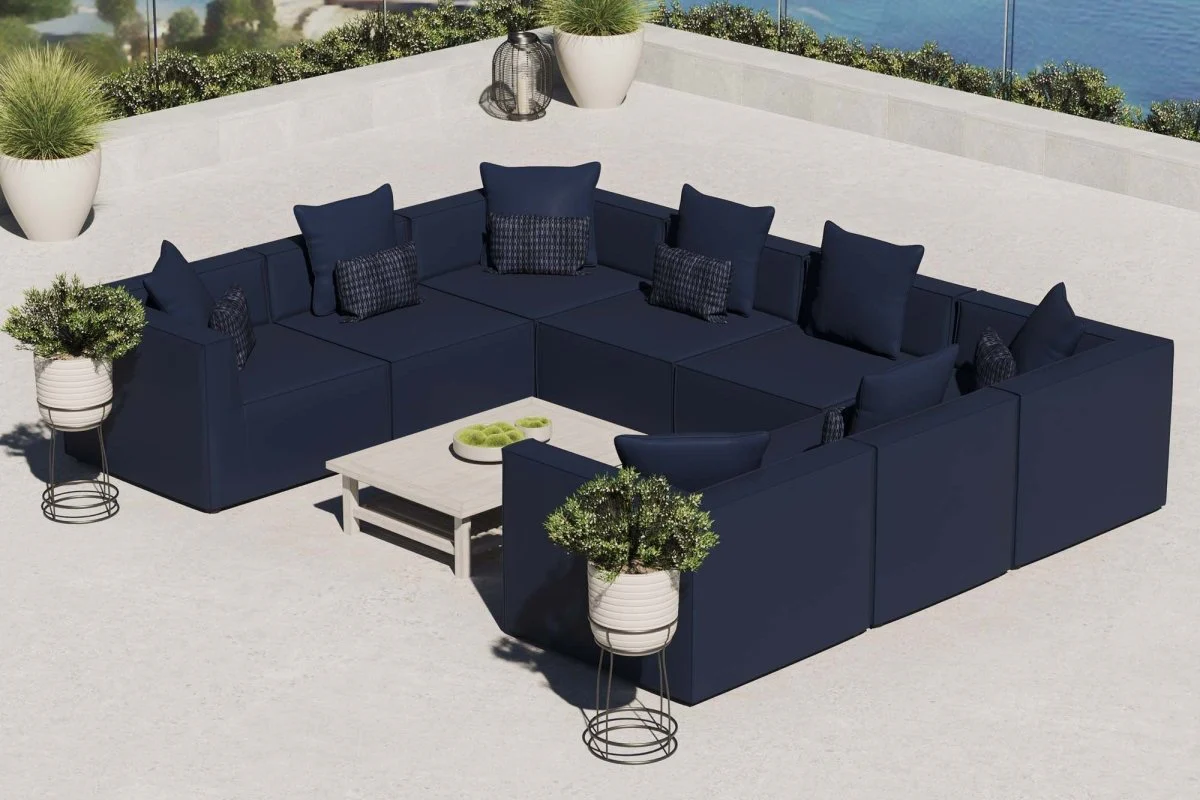 8-Piece Outdoor Upholstered Aluminum Sectional Sofa with Cushions and Modular Design - Image 10